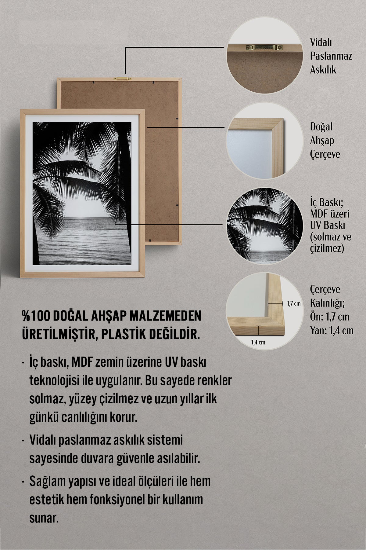 HOMEPACK Ahşap Çerçeveli Tablo Çerçeveli Poster Sanatsal Modern Duvar Dekoru BEK-8090