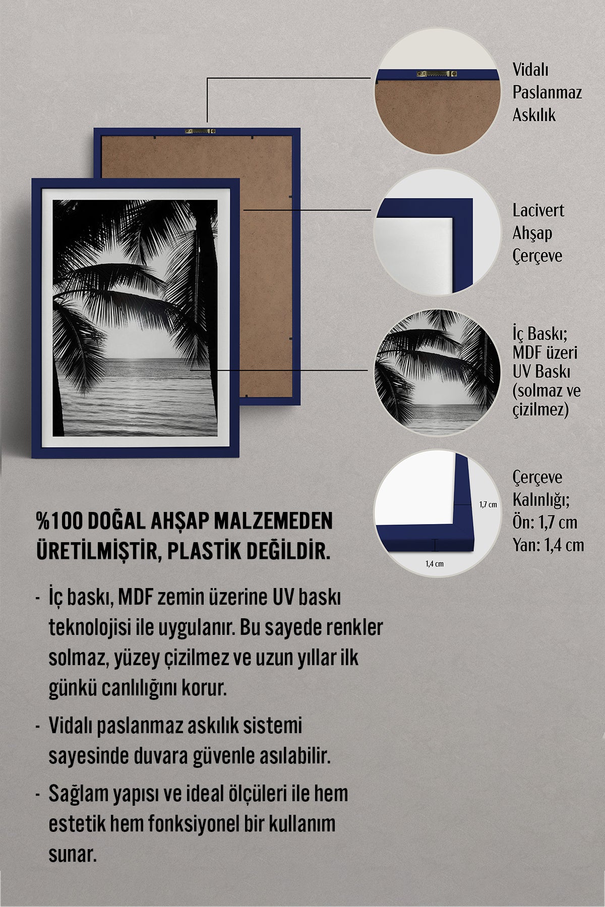 HOMEPACK Ahşap Çerçeveli Tablo Çerçeveli Poster Sanatsal Modern Duvar Dekoru BEK-8090