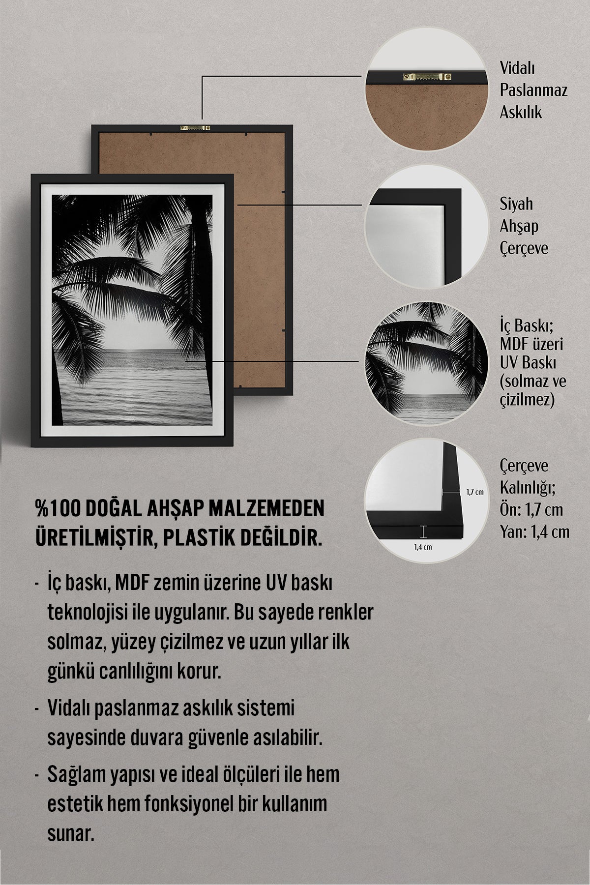 HOMEPACK Ahşap Çerçeveli Tablo Çerçeveli Poster Sanatsal Modern Duvar Dekoru BEK-8090