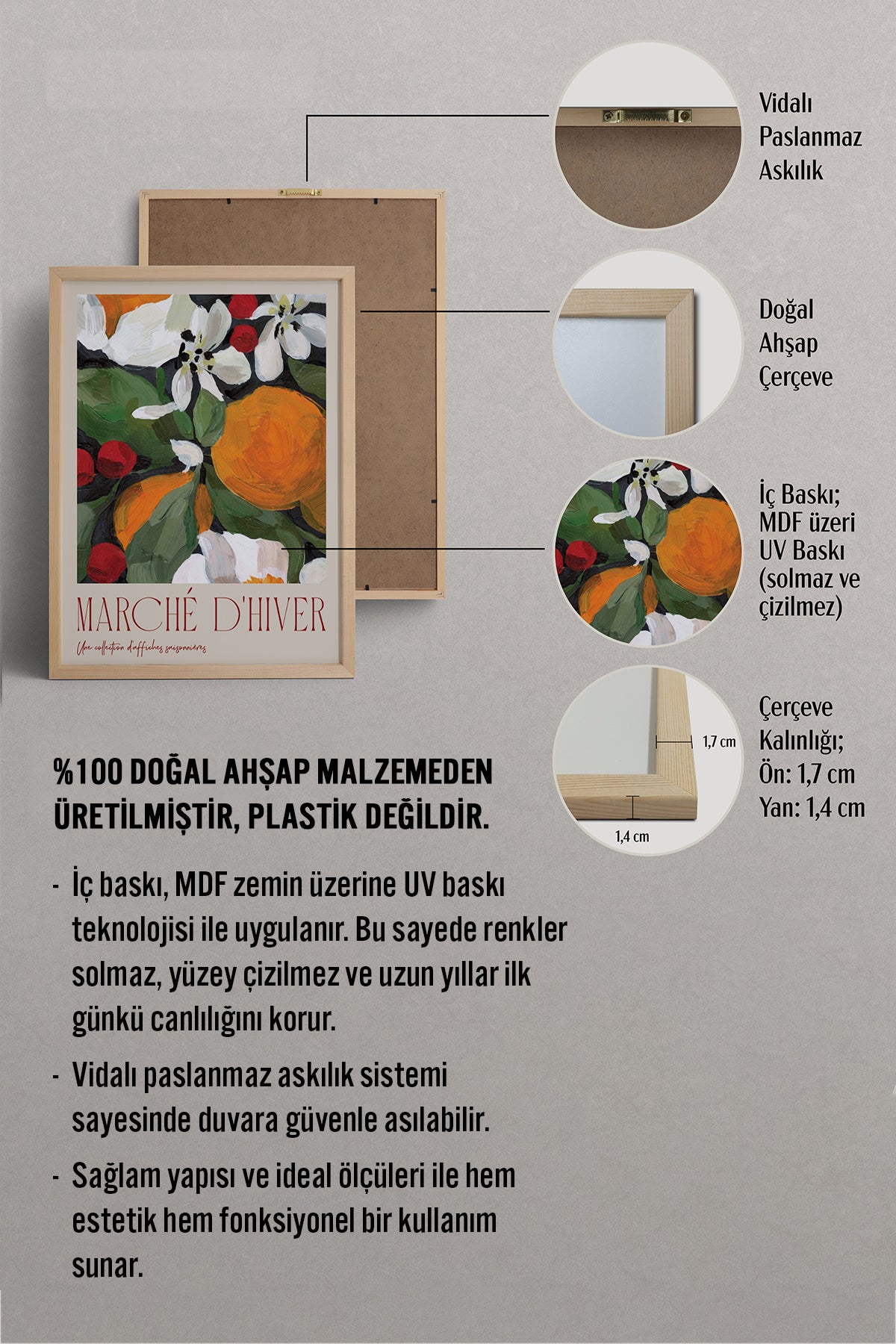 HOMEPACK Ahşap Çerçeveli Tablo Çerçeveli Poster Sanatsal Modern Duvar Dekoru BEK-8095