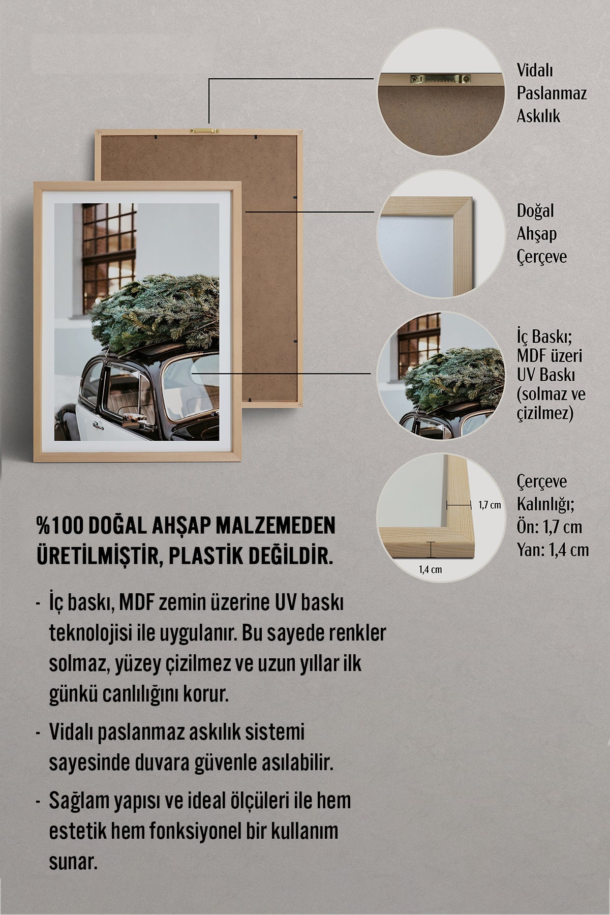 HOMEPACK Ahşap Çerçeveli Tablo Çerçeveli Poster Sanatsal Modern Duvar Dekoru BEK-8101