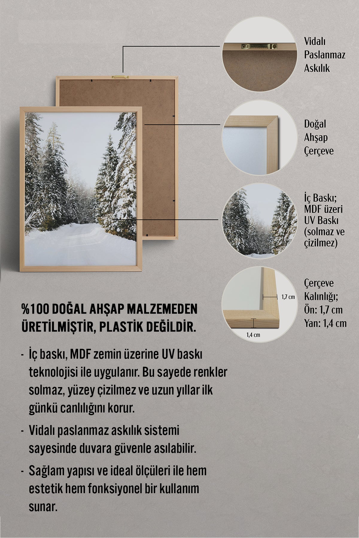 HOMEPACK Ahşap Çerçeveli Tablo Çerçeveli Poster Sanatsal Modern Duvar Dekoru BEK-8102