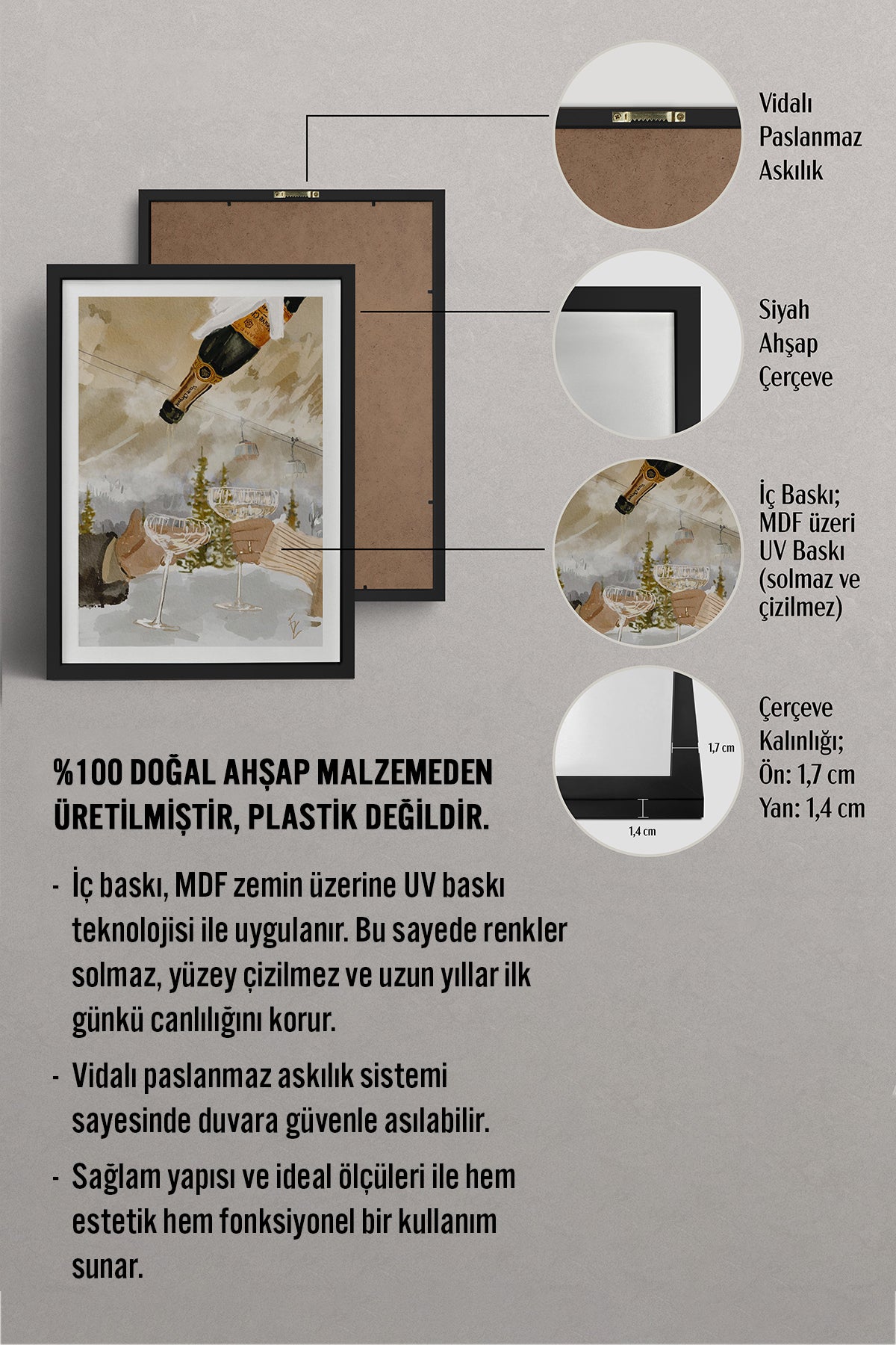 HOMEPACK Ahşap Çerçeveli Tablo Çerçeveli Poster Sanatsal Modern Duvar Dekoru BEK-8103