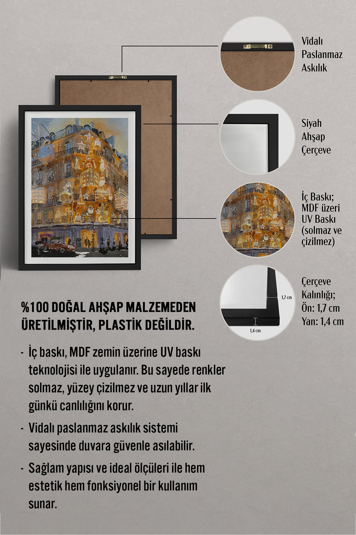 HOMEPACK Ahşap Çerçeveli Tablo Çerçeveli Poster Sanatsal Modern Duvar Dekoru BEK-8104