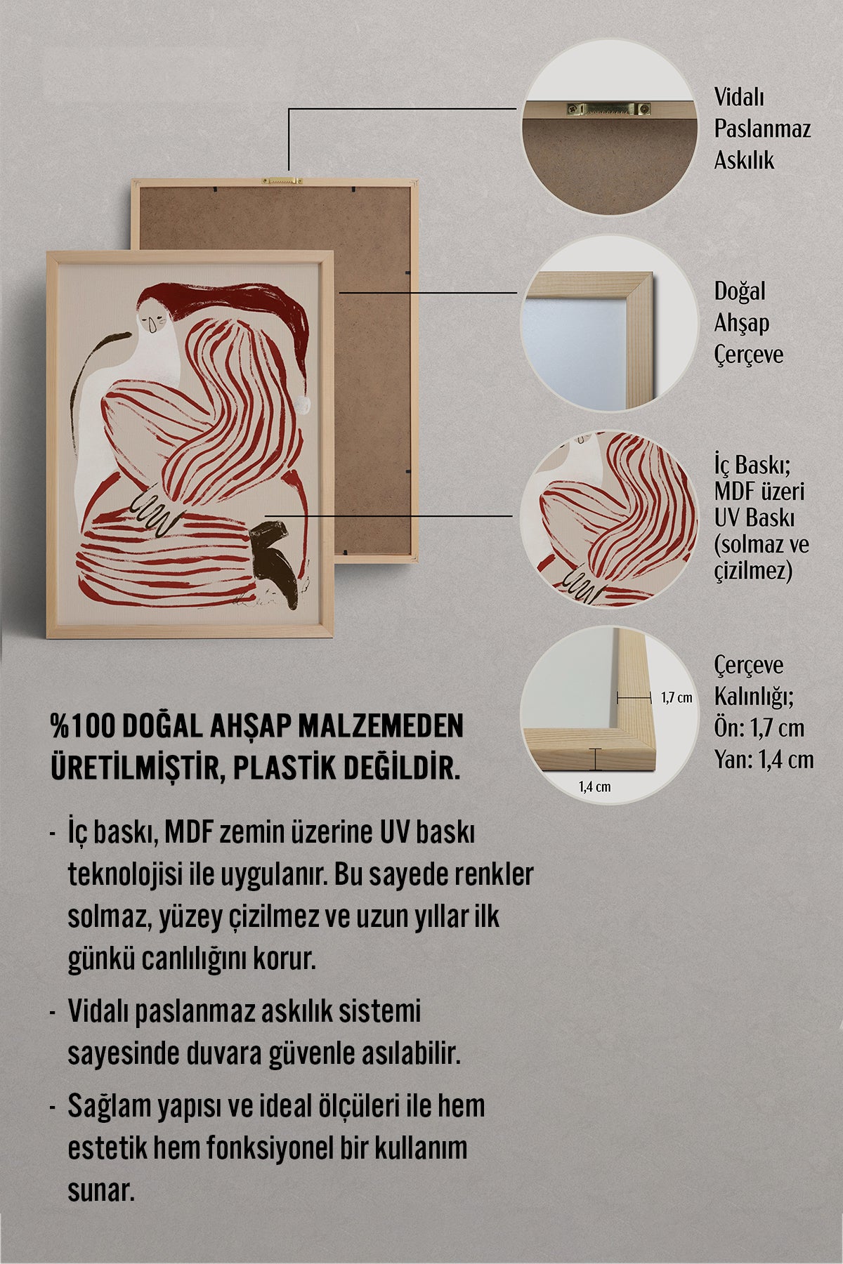 HOMEPACK Ahşap Çerçeveli Tablo Çerçeveli Poster Sanatsal Modern Duvar Dekoru BEK-8107