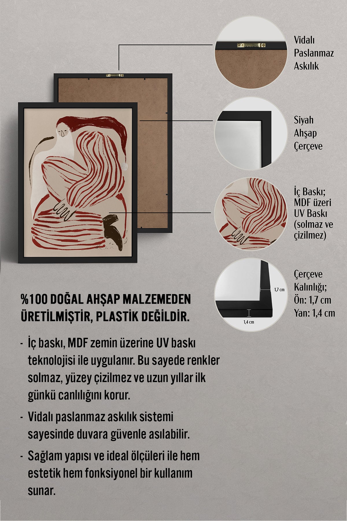 HOMEPACK Ahşap Çerçeveli Tablo Çerçeveli Poster Sanatsal Modern Duvar Dekoru BEK-8107