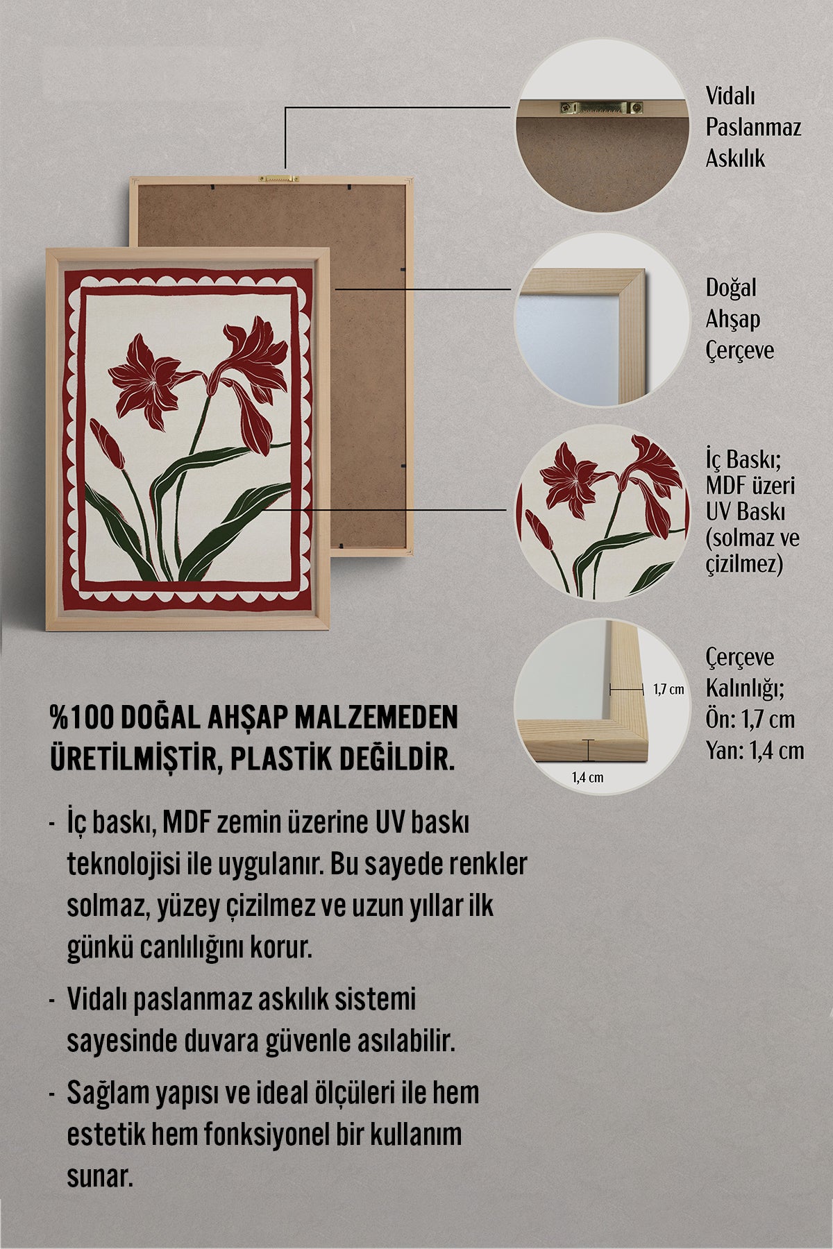HOMEPACK Ahşap Çerçeveli Tablo Çerçeveli Poster Sanatsal Modern Duvar Dekoru BEK-8108