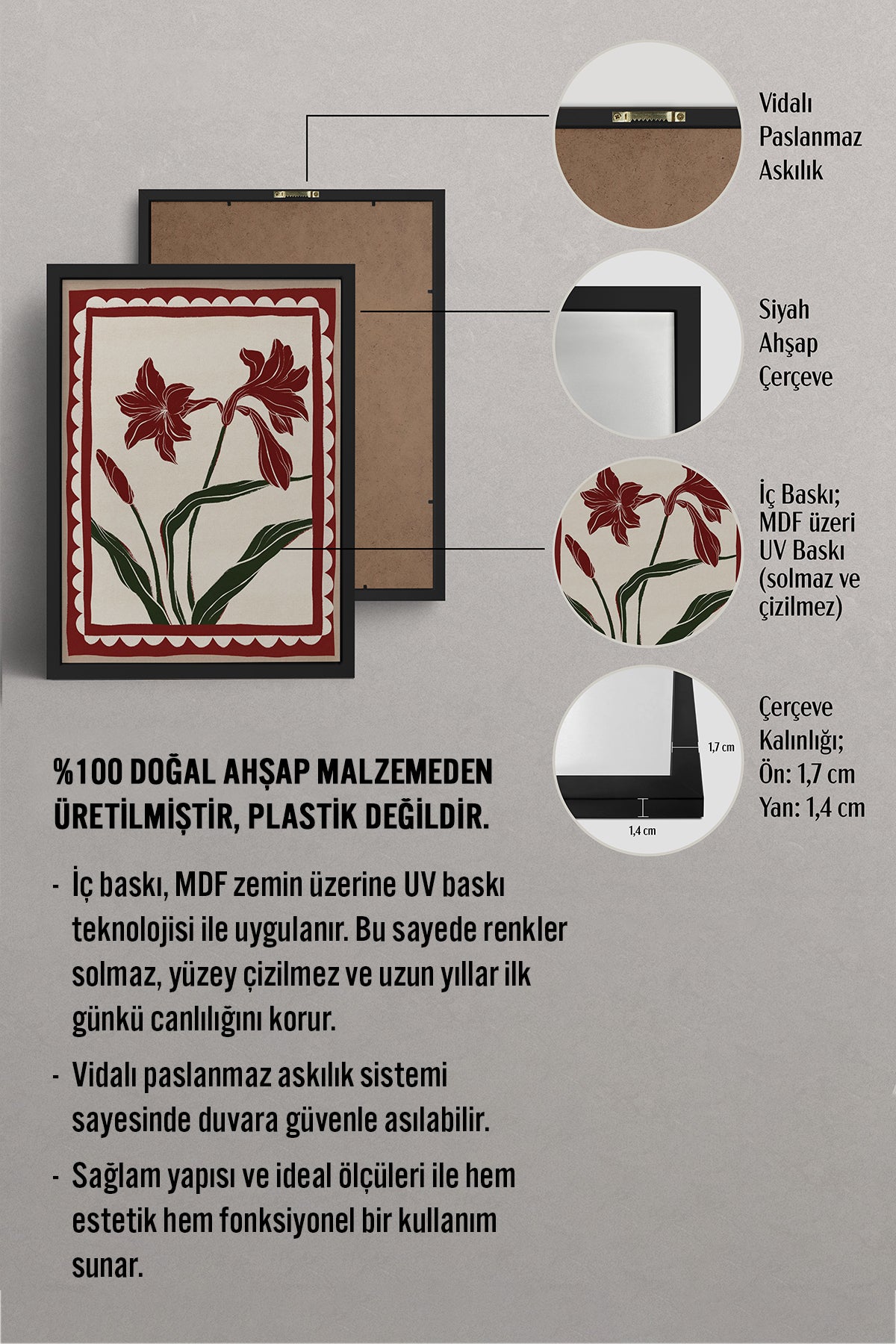 HOMEPACK Ahşap Çerçeveli Tablo Çerçeveli Poster Sanatsal Modern Duvar Dekoru BEK-8108