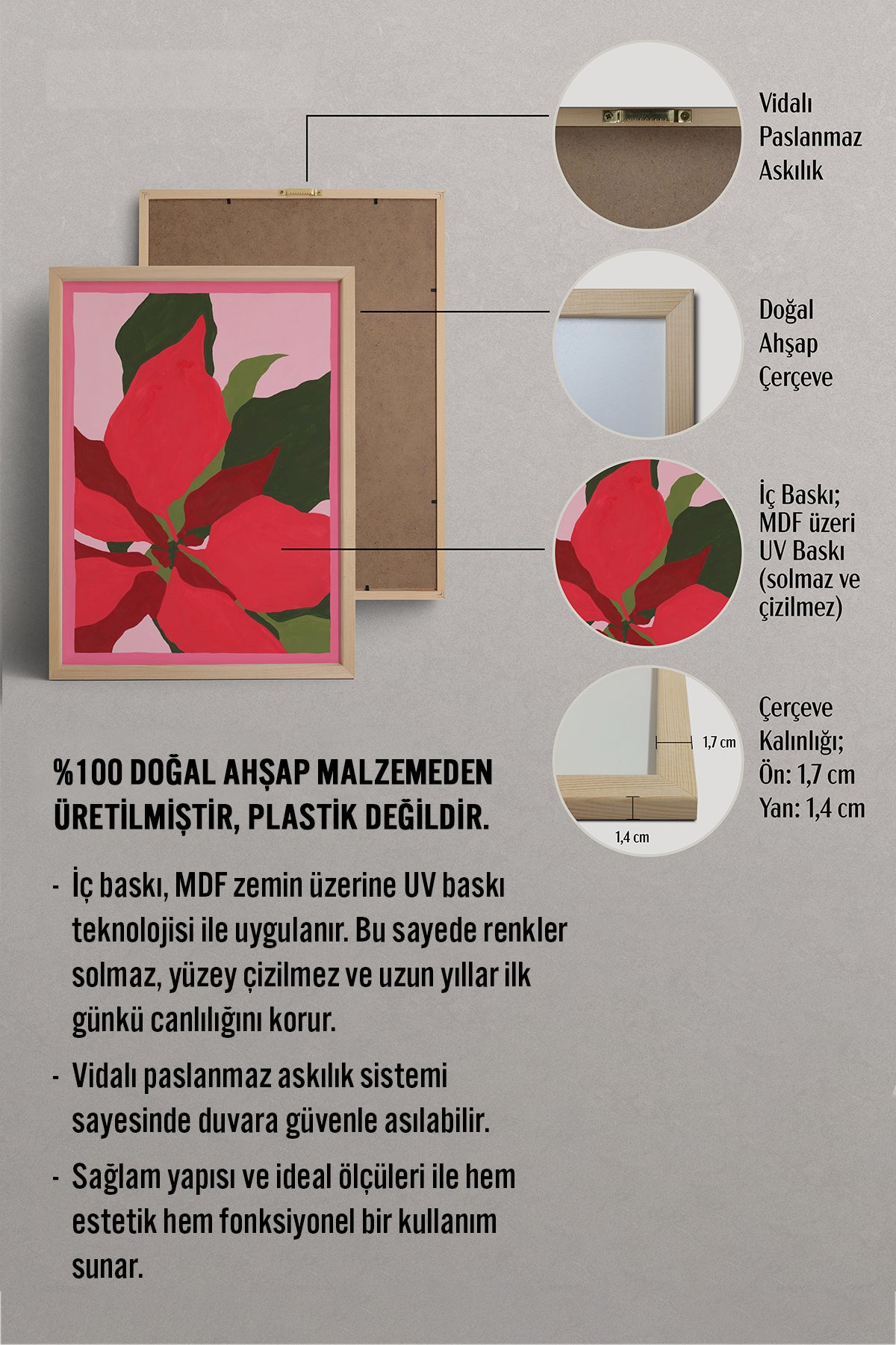 HOMEPACK Ahşap Çerçeveli Tablo Çerçeveli Poster Sanatsal Modern Duvar Dekoru BEK-8109