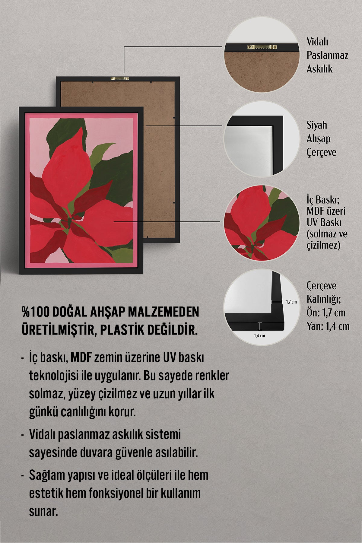 HOMEPACK Ahşap Çerçeveli Tablo Çerçeveli Poster Sanatsal Modern Duvar Dekoru BEK-8109