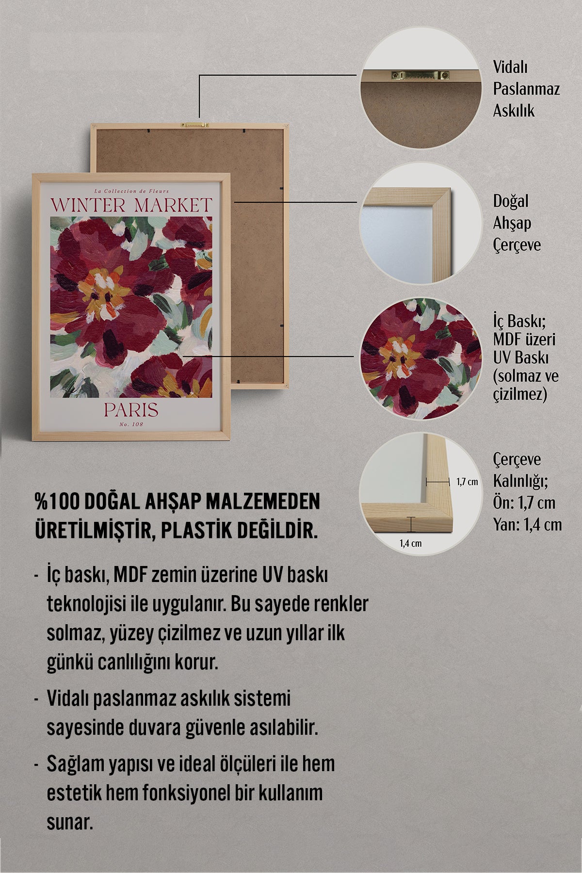 HOMEPACK Ahşap Çerçeveli Tablo Çerçeveli Poster Sanatsal Modern Duvar Dekoru BEK-8115