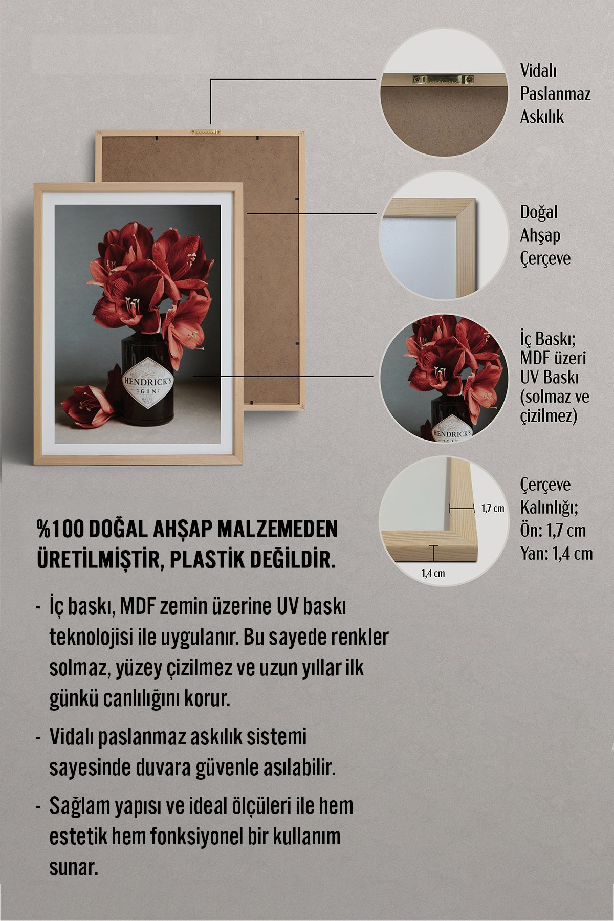 HOMEPACK Ahşap Çerçeveli Tablo Çerçeveli Poster Sanatsal Modern Duvar Dekoru BEK-8116