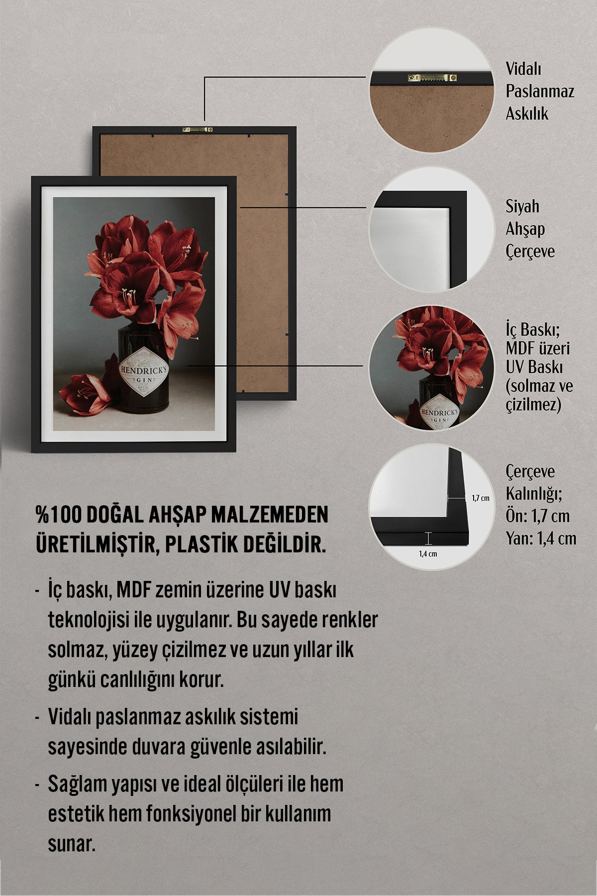 HOMEPACK Ahşap Çerçeveli Tablo Çerçeveli Poster Sanatsal Modern Duvar Dekoru BEK-8116