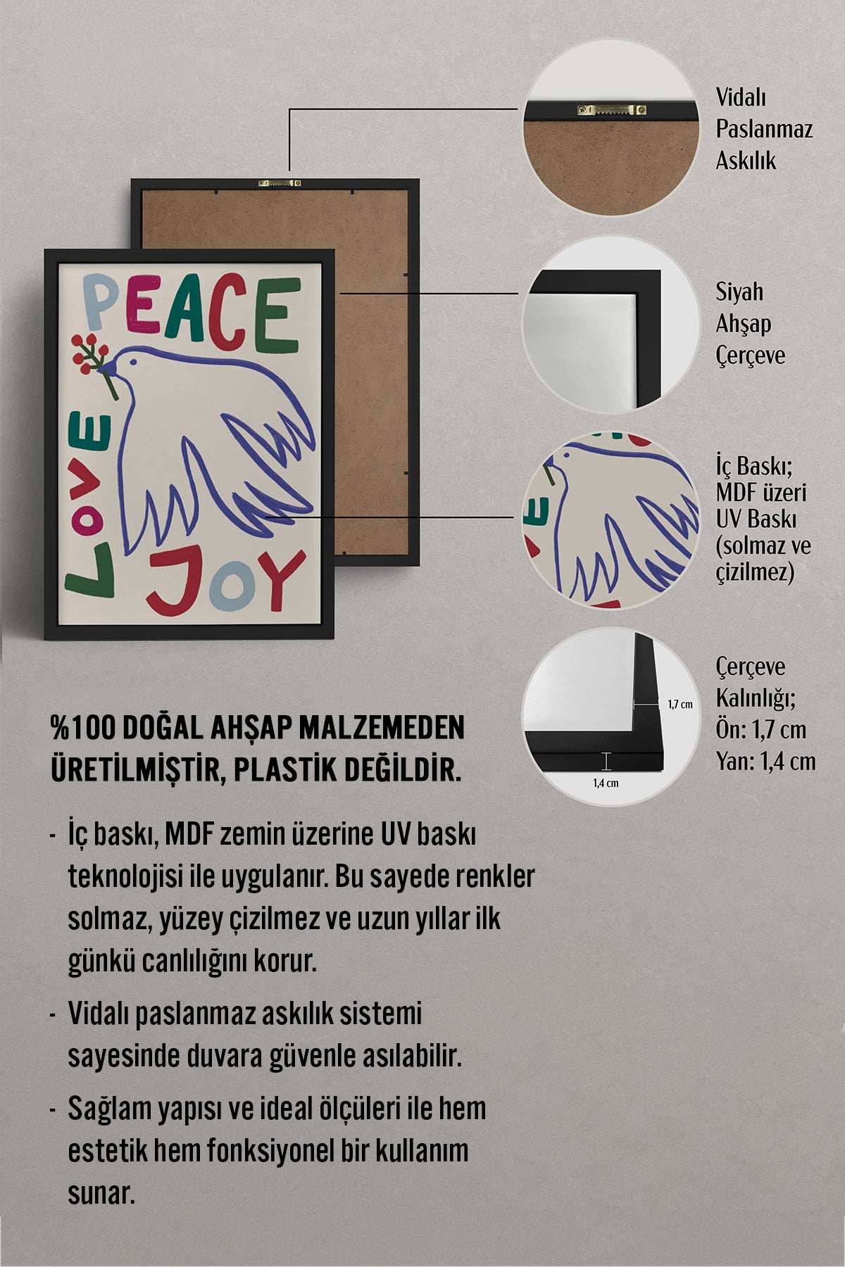 HOMEPACK Ahşap Çerçeveli Tablo Çerçeveli Poster Sanatsal Modern Duvar Dekoru BEK-8117