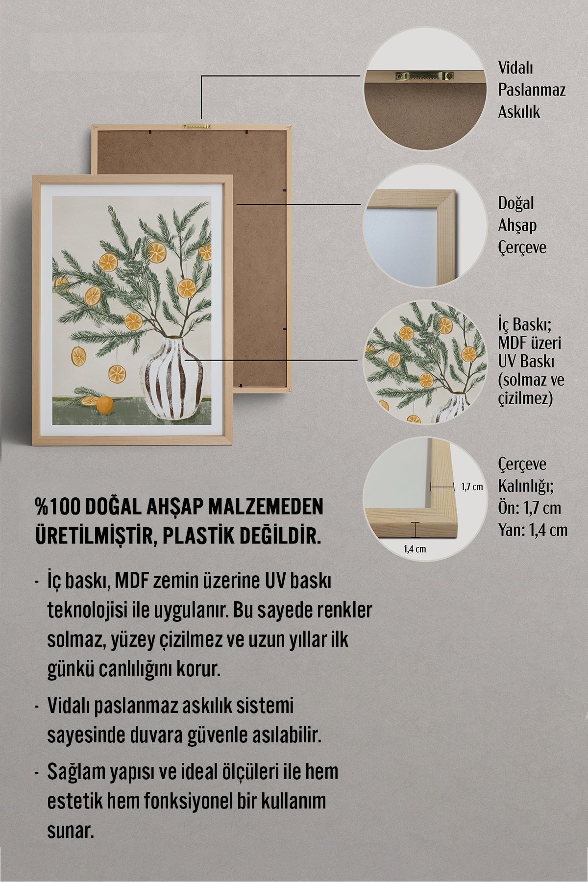 HOMEPACK Ahşap Çerçeveli Tablo Çerçeveli Poster Sanatsal Modern Duvar Dekoru BEK-8124