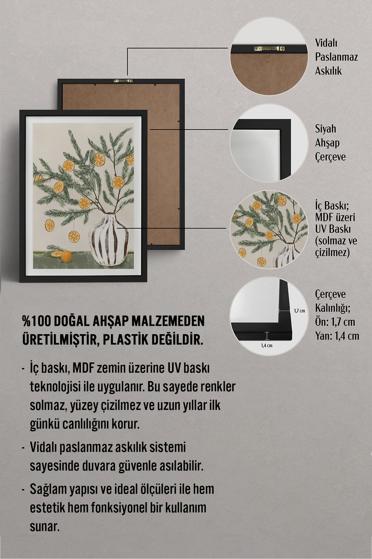 HOMEPACK Ahşap Çerçeveli Tablo Çerçeveli Poster Sanatsal Modern Duvar Dekoru BEK-8124