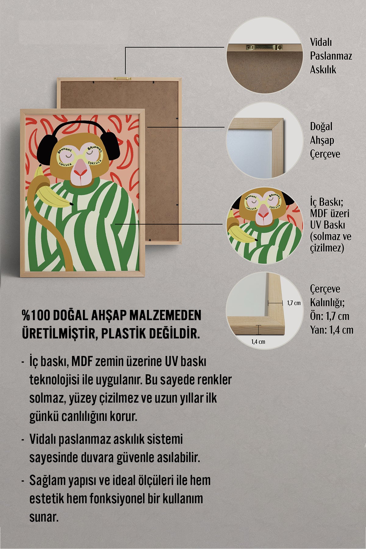 HOMEPACK Ahşap Çerçeveli Tablo Çerçeveli Poster Sanatsal Modern Duvar Dekoru BEK-8135