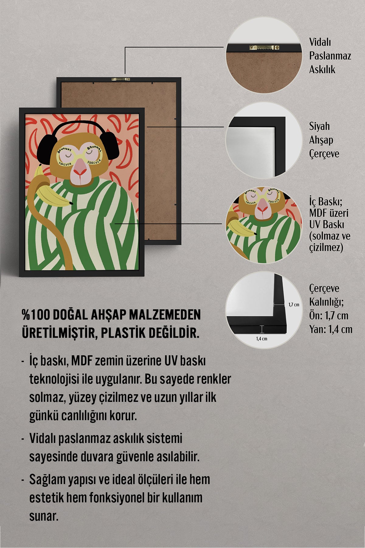 HOMEPACK Ahşap Çerçeveli Tablo Çerçeveli Poster Sanatsal Modern Duvar Dekoru BEK-8135