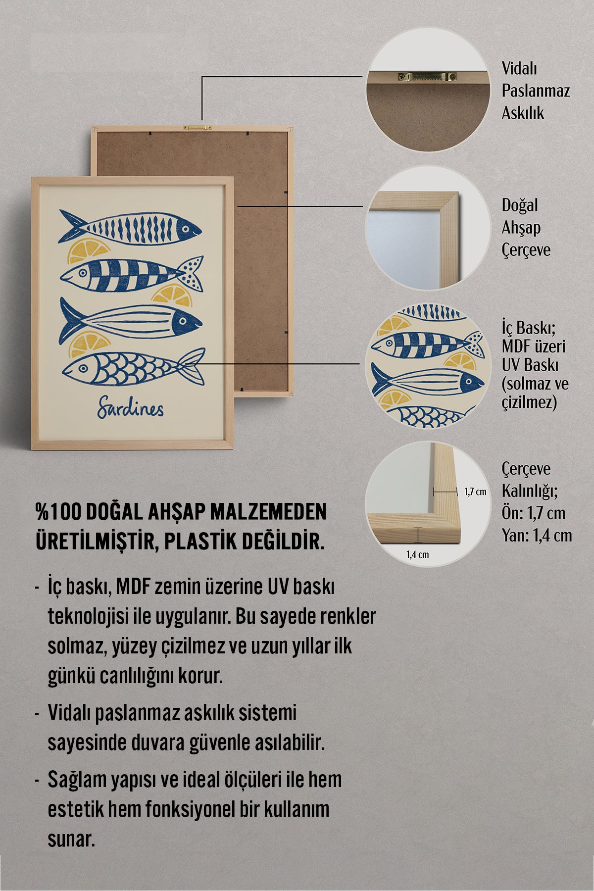 HOMEPACK Ahşap Çerçeveli Tablo Çerçeveli Poster Sanatsal Modern Duvar Dekoru BEK-8141