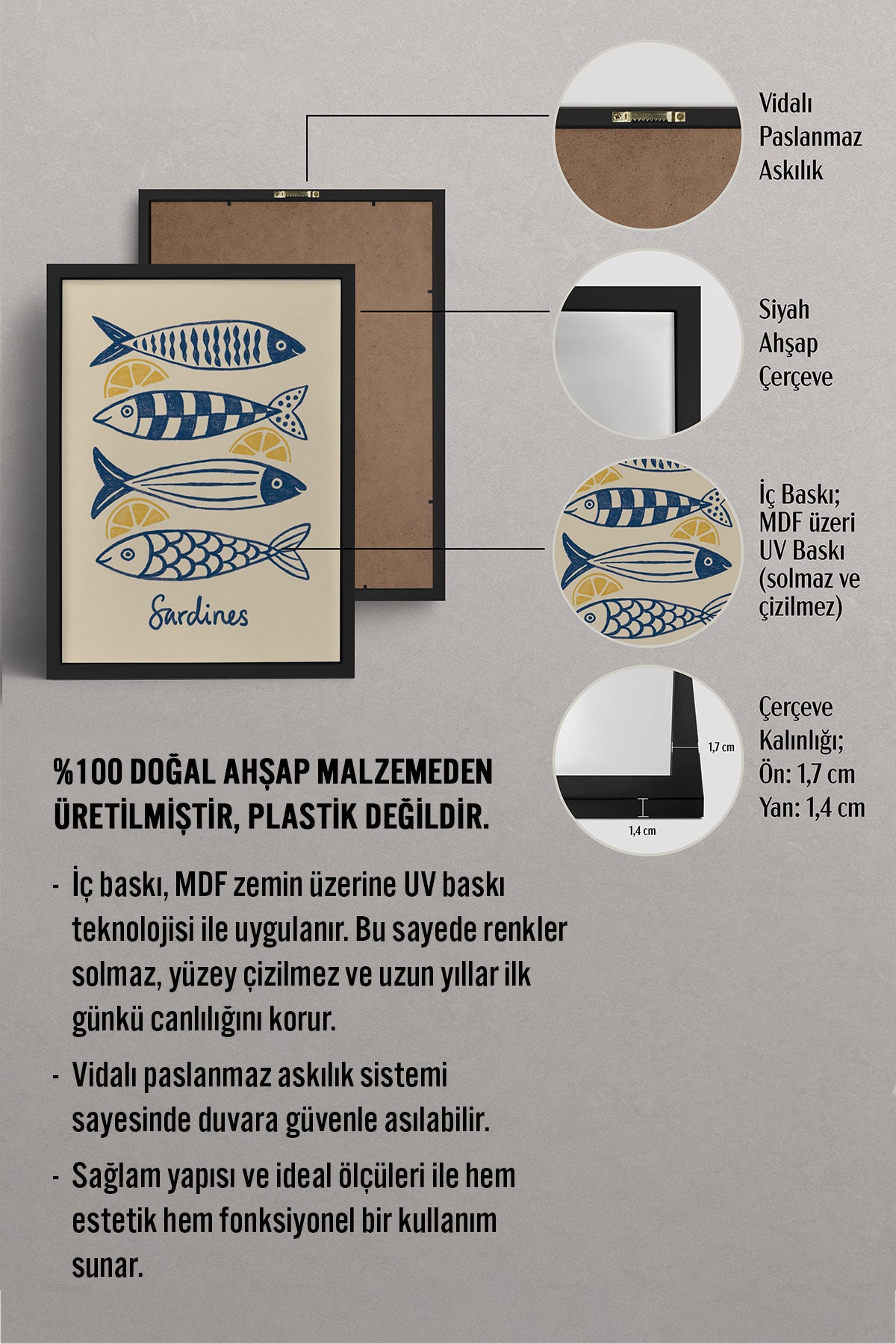 HOMEPACK Ahşap Çerçeveli Tablo Çerçeveli Poster Sanatsal Modern Duvar Dekoru BEK-8141
