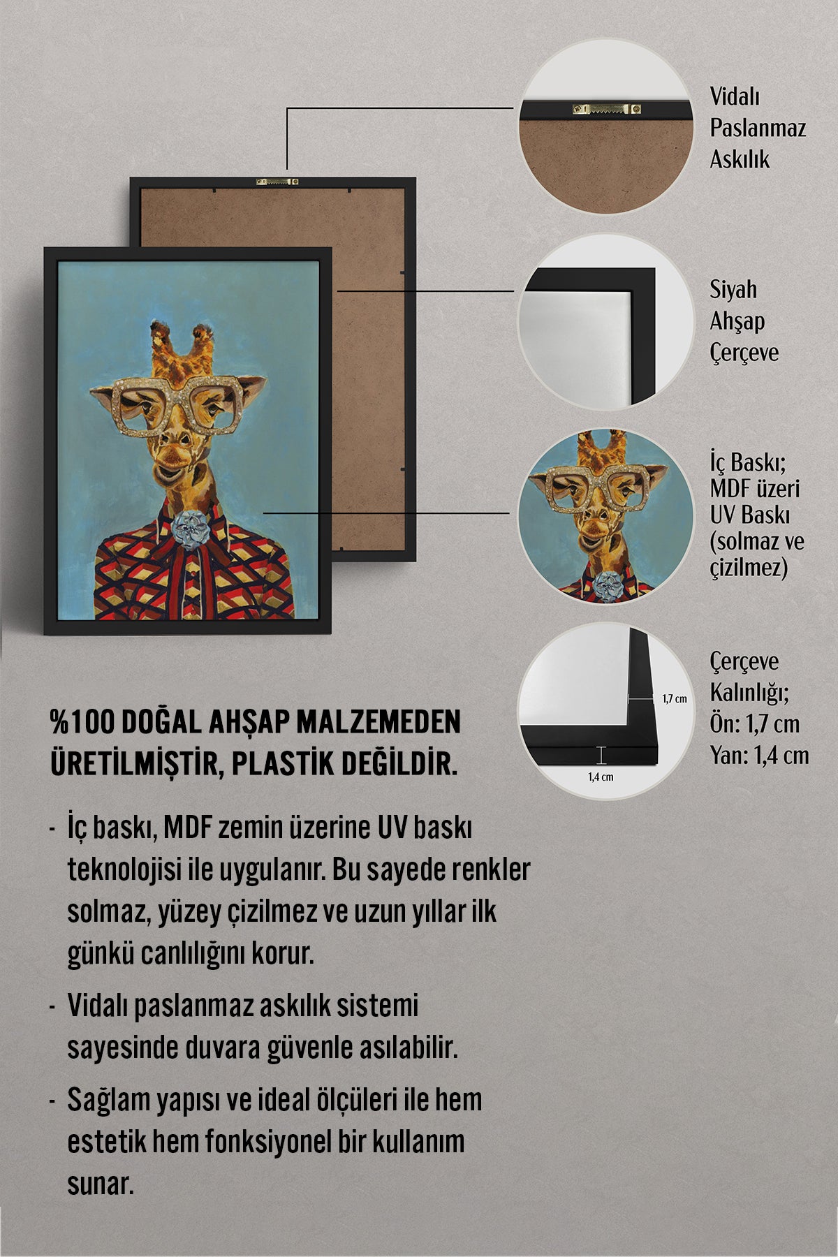 HOMEPACK Ahşap Çerçeveli Tablo Çerçeveli Poster Sanatsal Modern Duvar Dekoru BEK-8147