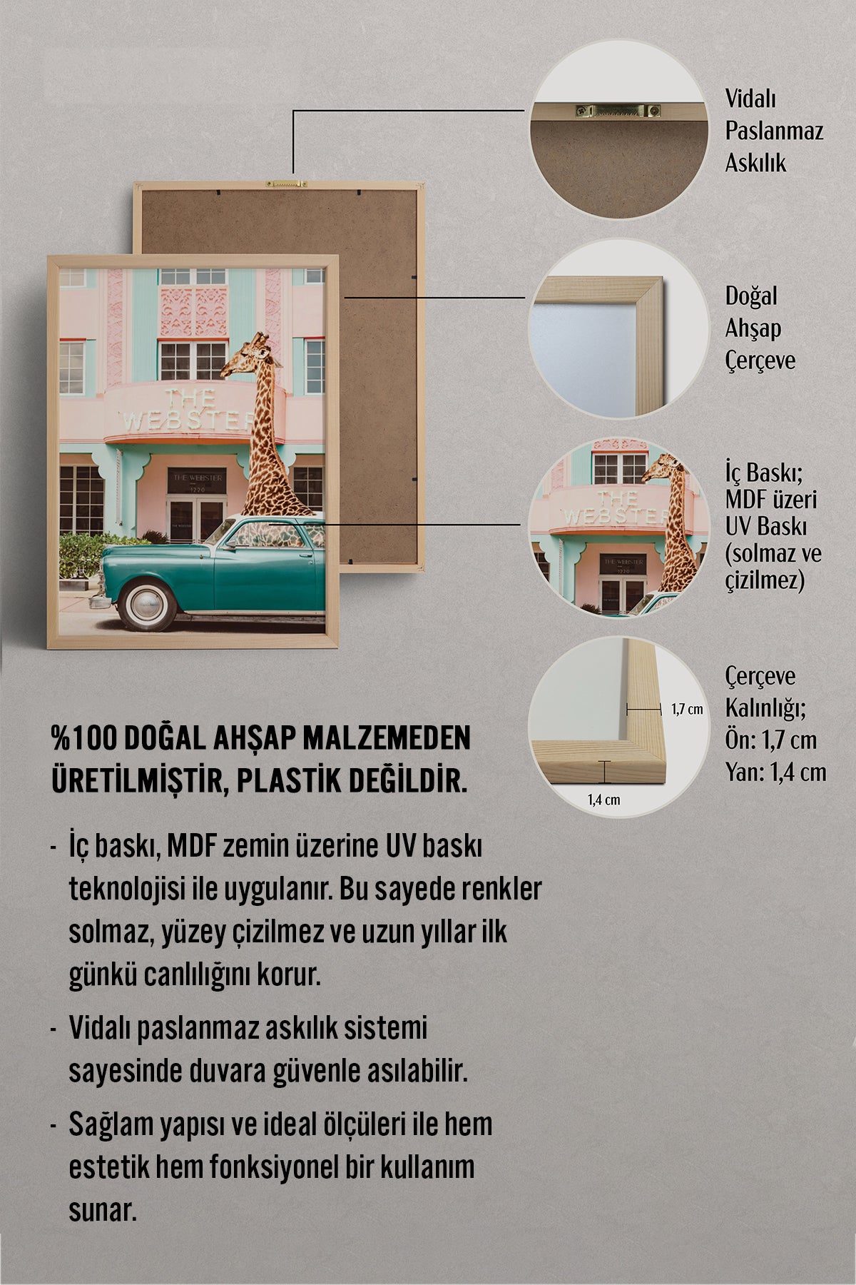 HOMEPACK Ahşap Çerçeveli Tablo Çerçeveli Poster Sanatsal Modern Duvar Dekoru BEK-8155