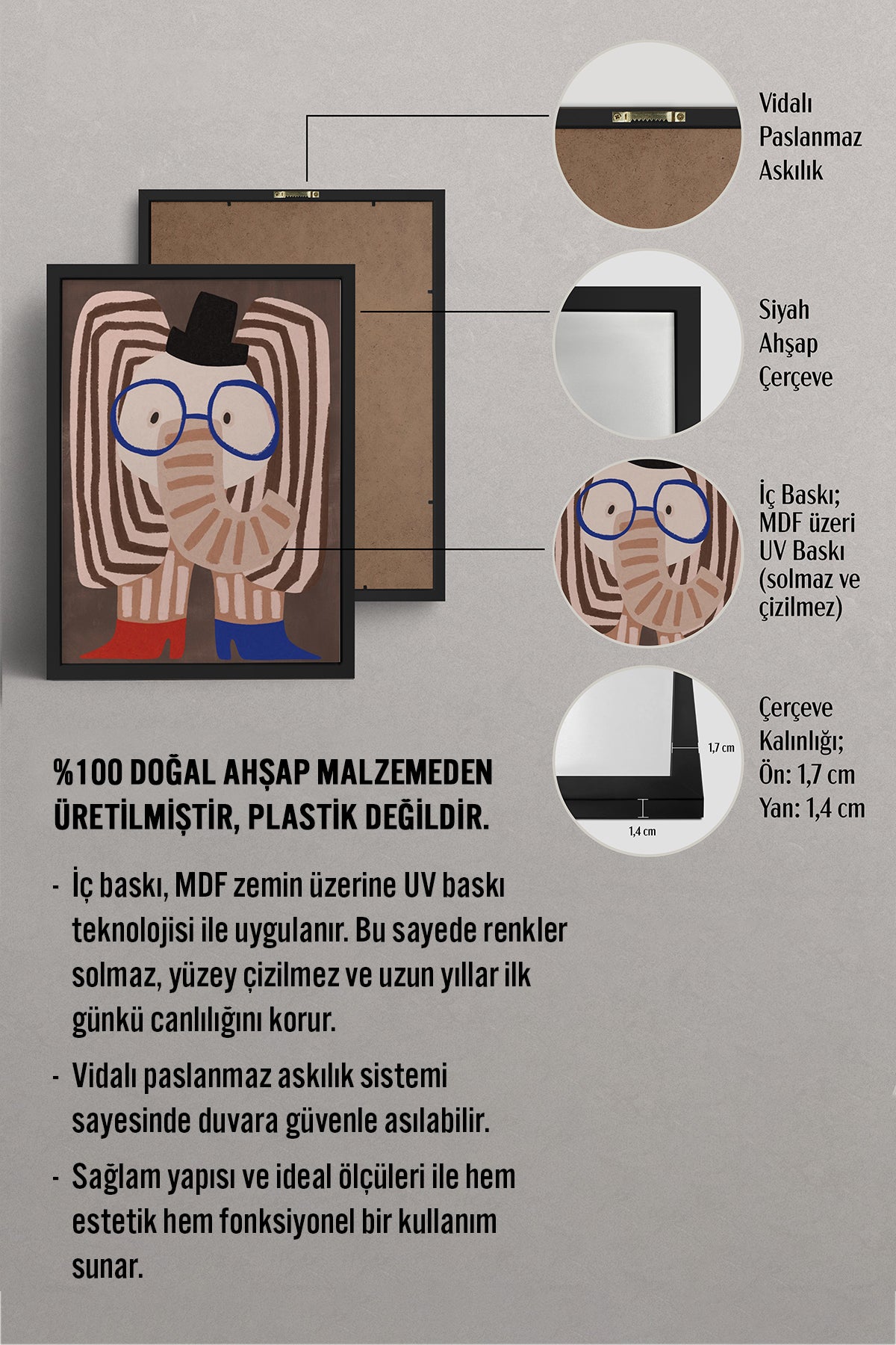 HOMEPACK Ahşap Çerçeveli Tablo Çerçeveli Poster Sanatsal Modern Duvar Dekoru BEK-8157