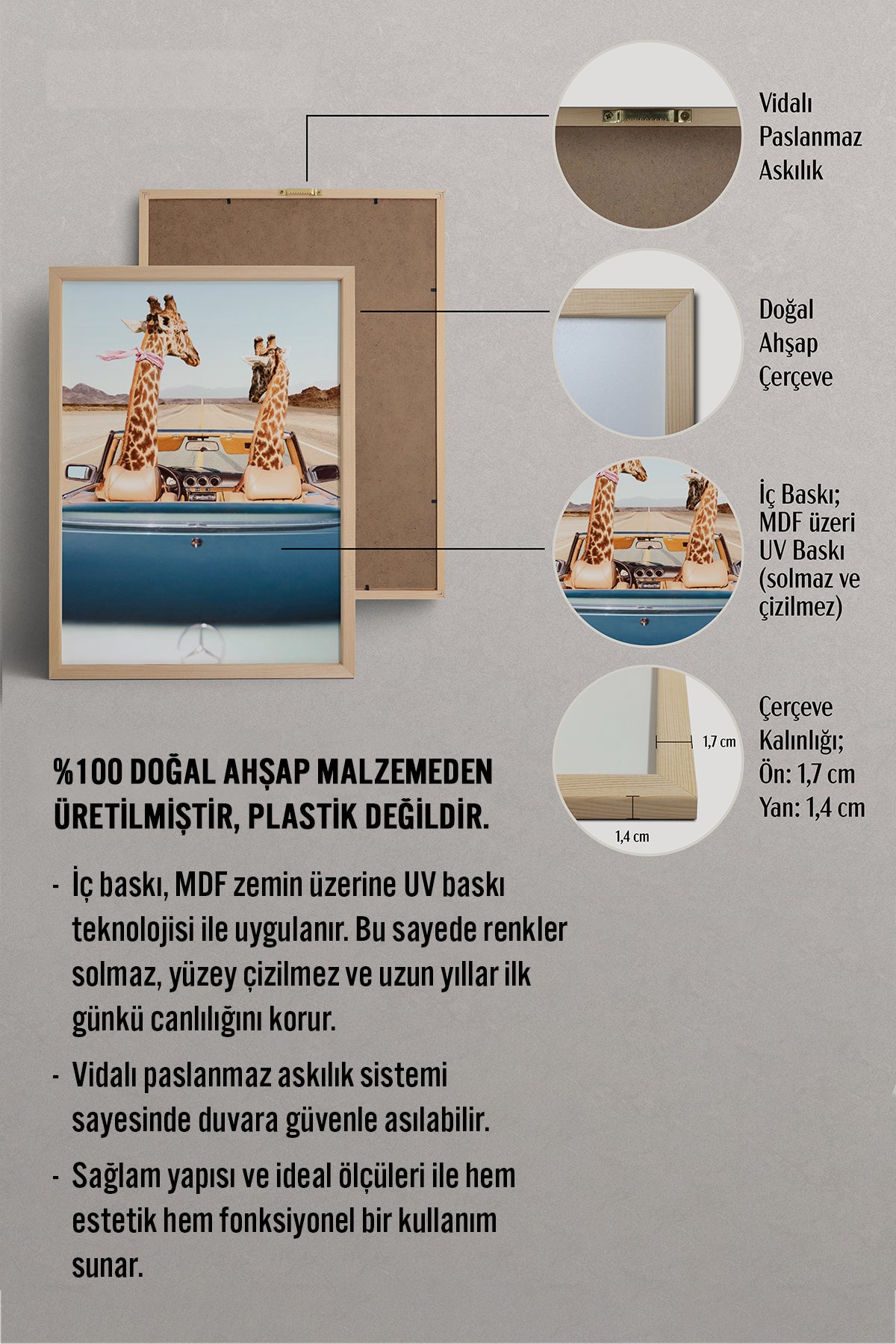 HOMEPACK Ahşap Çerçeveli Tablo Çerçeveli Poster Sanatsal Modern Duvar Dekoru BEK-8158