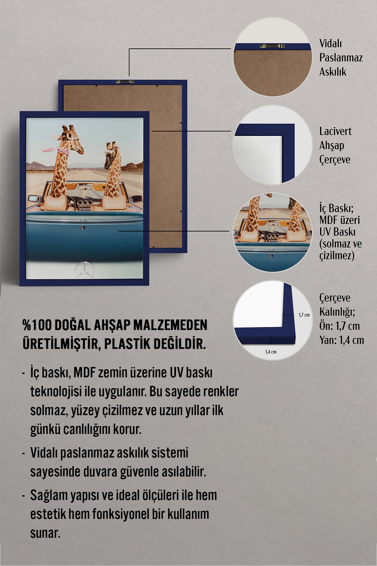 HOMEPACK Ahşap Çerçeveli Tablo Çerçeveli Poster Sanatsal Modern Duvar Dekoru BEK-8158
