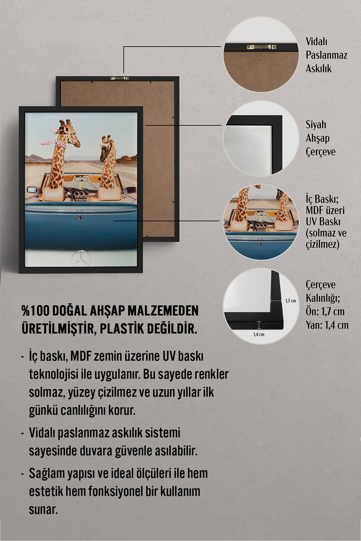 HOMEPACK Ahşap Çerçeveli Tablo Çerçeveli Poster Sanatsal Modern Duvar Dekoru BEK-8158