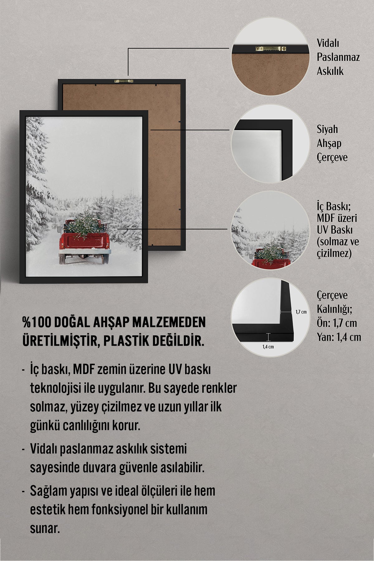 HOMEPACK Ahşap Çerçeveli Tablo Çerçeveli Poster Sanatsal Modern Duvar Dekoru BEK-8159