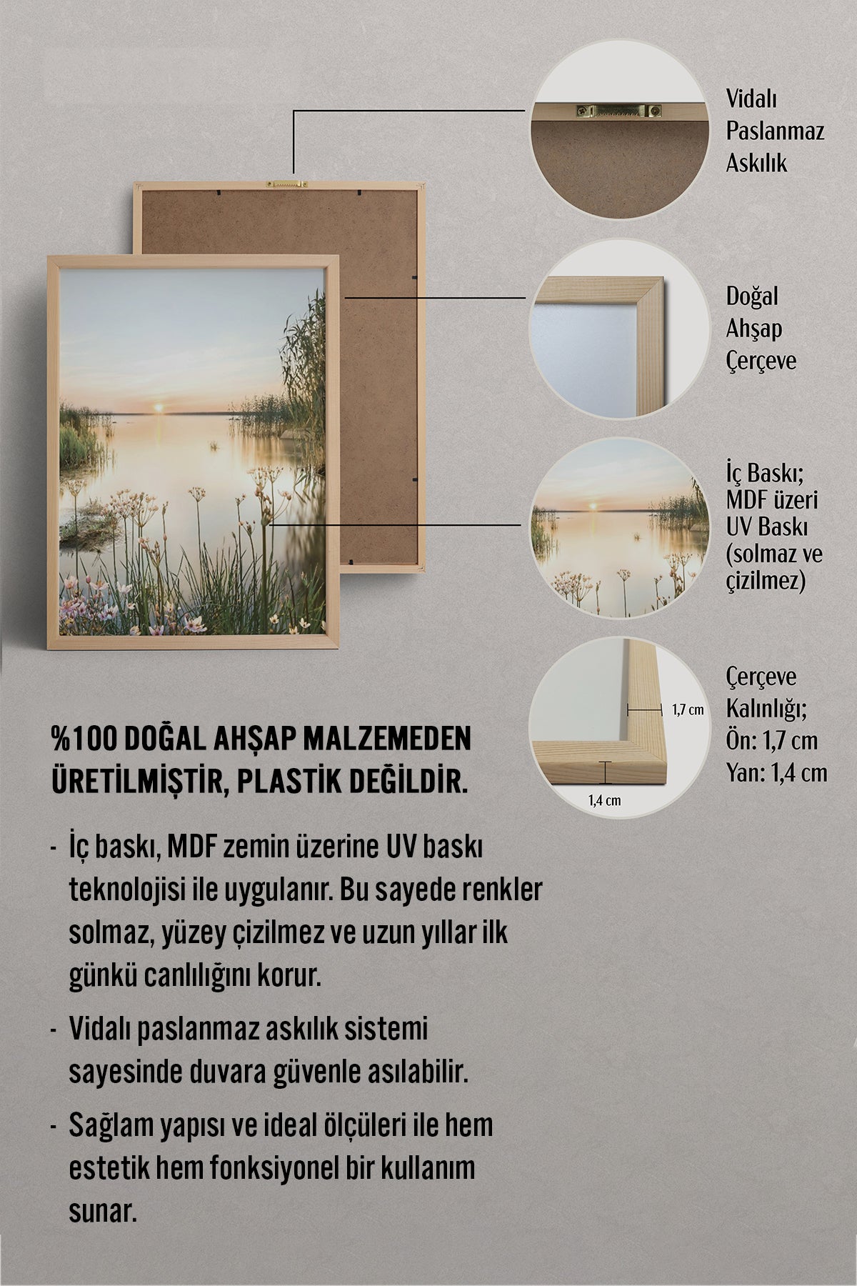 HOMEPACK Ahşap Çerçeveli Tablo Çerçeveli Poster Sanatsal Modern Duvar Dekoru BEK-8162