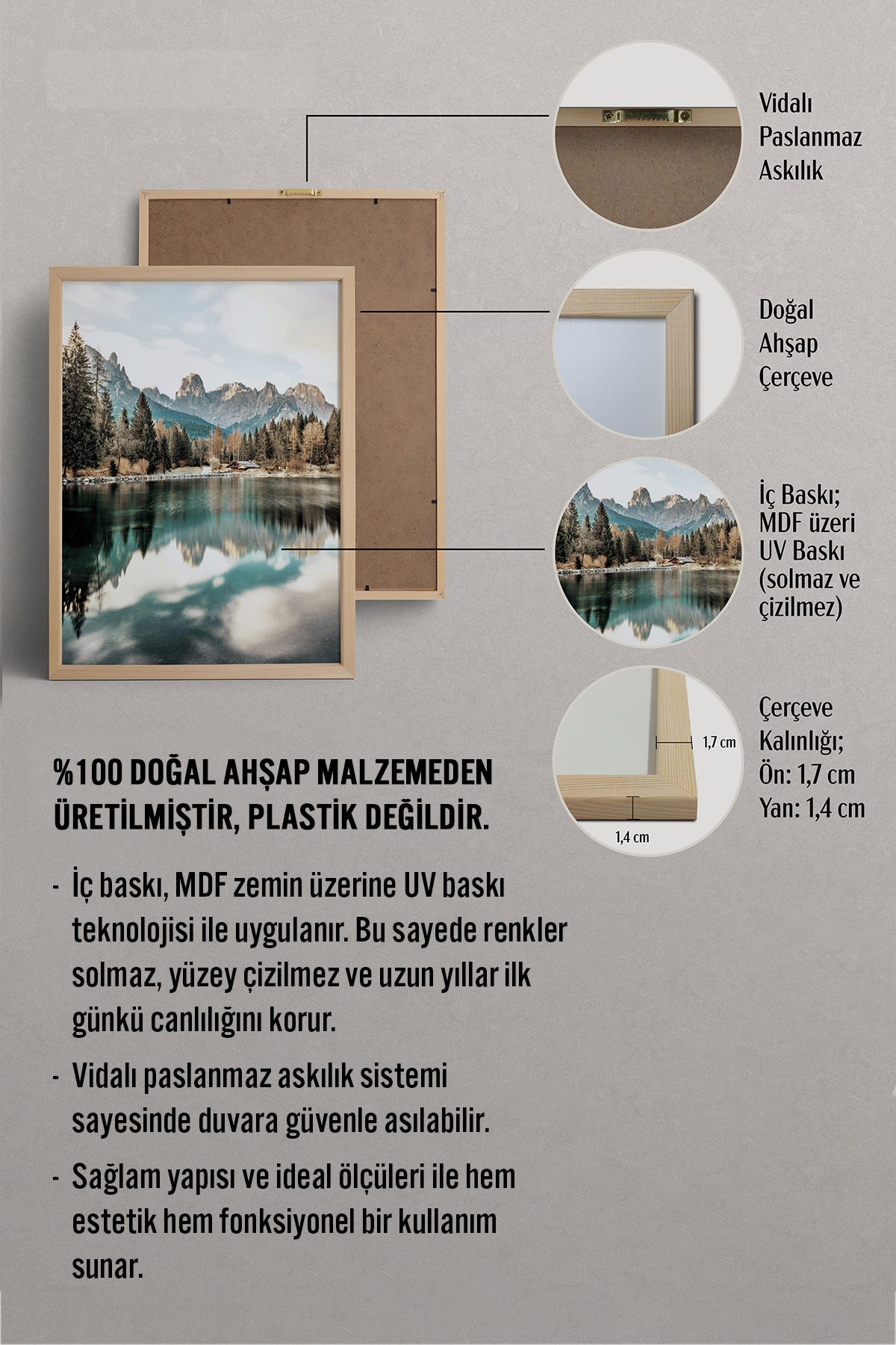 HOMEPACK Ahşap Çerçeveli Tablo Çerçeveli Poster Sanatsal Modern Duvar Dekoru BEK-8164