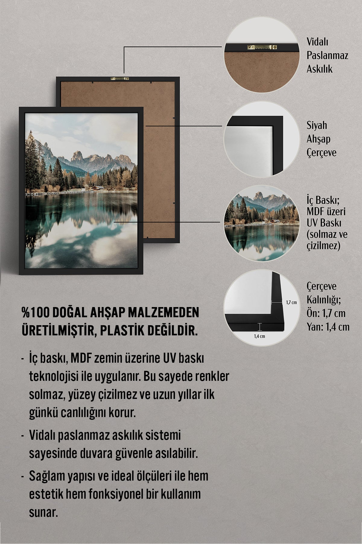 HOMEPACK Ahşap Çerçeveli Tablo Çerçeveli Poster Sanatsal Modern Duvar Dekoru BEK-8164