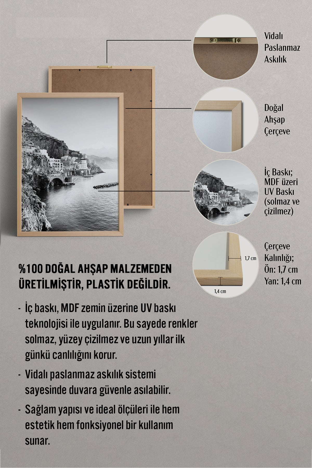 HOMEPACK Ahşap Çerçeveli Tablo Çerçeveli Poster Sanatsal Modern Duvar Dekoru BEK-8165