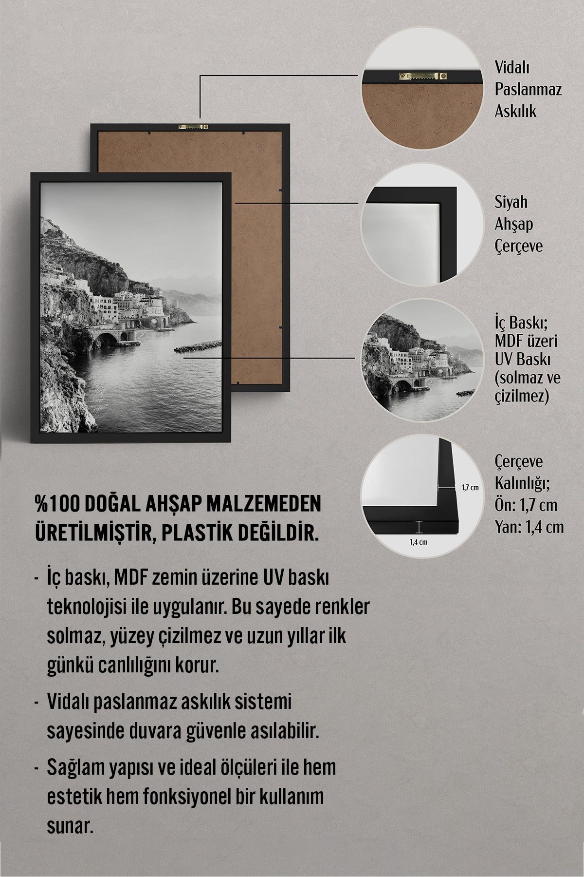 HOMEPACK Ahşap Çerçeveli Tablo Çerçeveli Poster Sanatsal Modern Duvar Dekoru BEK-8165