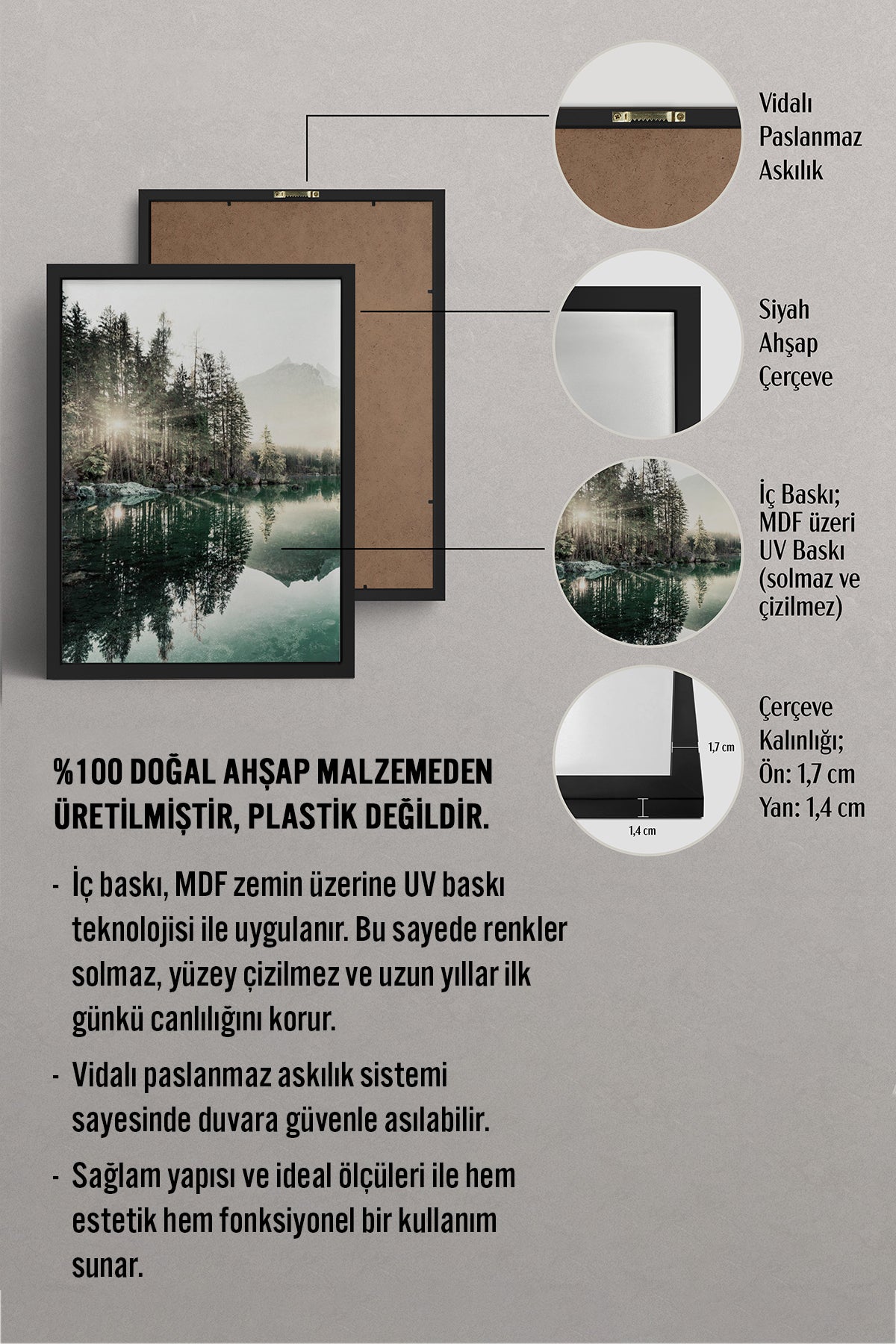 HOMEPACK Ahşap Çerçeveli Tablo Çerçeveli Poster Sanatsal Modern Duvar Dekoru BEK-8167