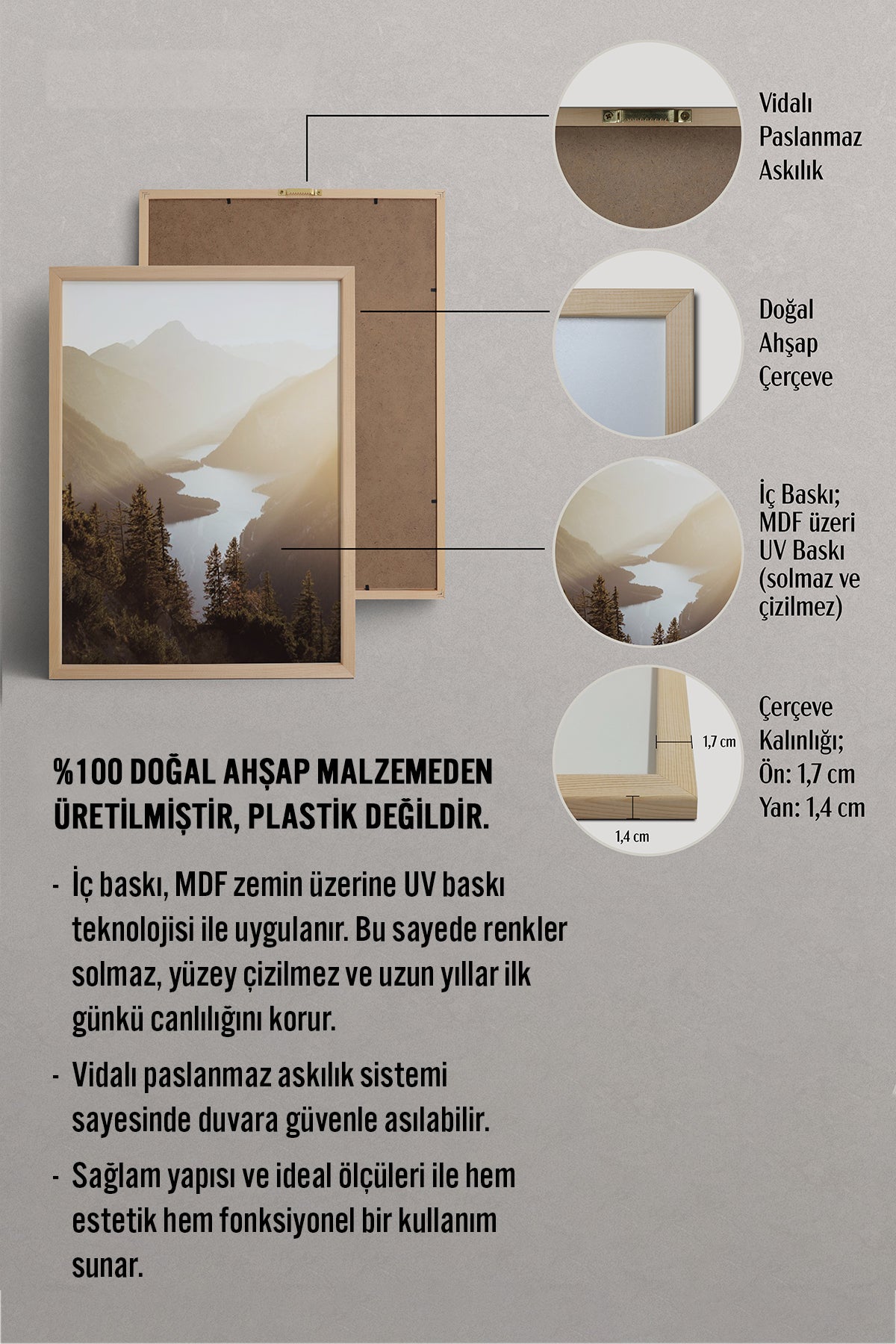 HOMEPACK Ahşap Çerçeveli Tablo Çerçeveli Poster Sanatsal Modern Duvar Dekoru BEK-8168