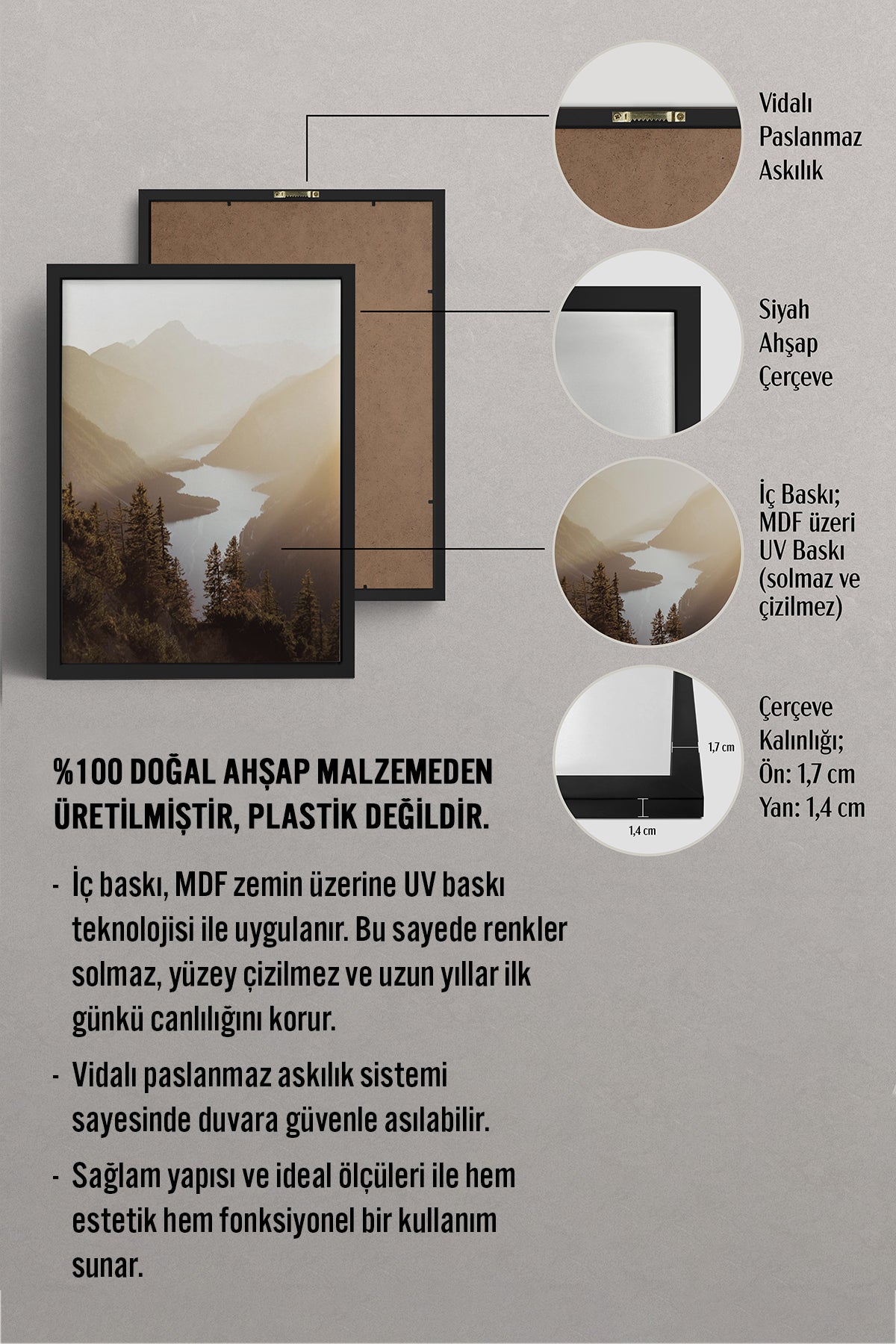 HOMEPACK Ahşap Çerçeveli Tablo Çerçeveli Poster Sanatsal Modern Duvar Dekoru BEK-8168
