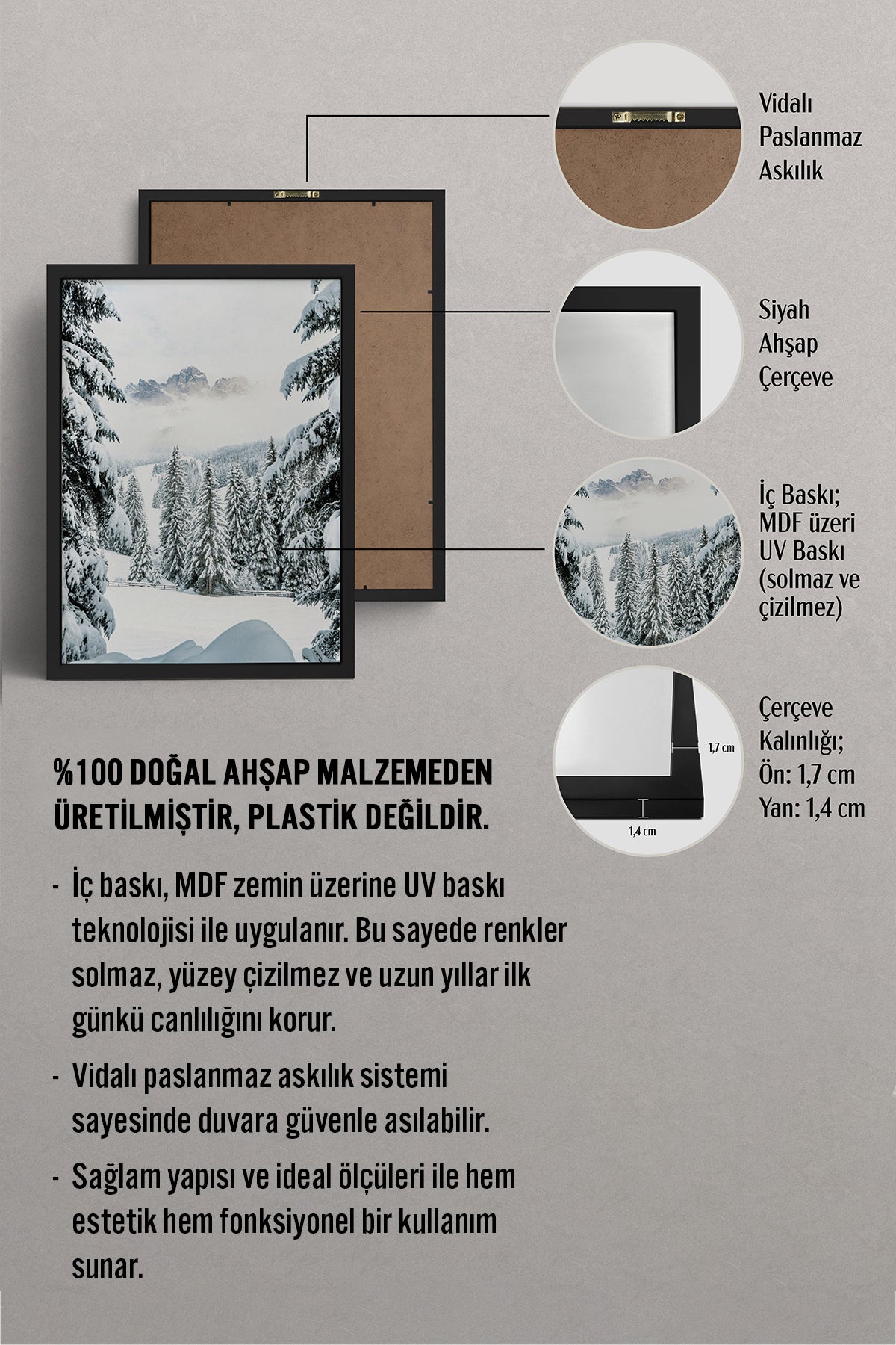 HOMEPACK Ahşap Çerçeveli Tablo Çerçeveli Poster Sanatsal Modern Duvar Dekoru BEK-8173