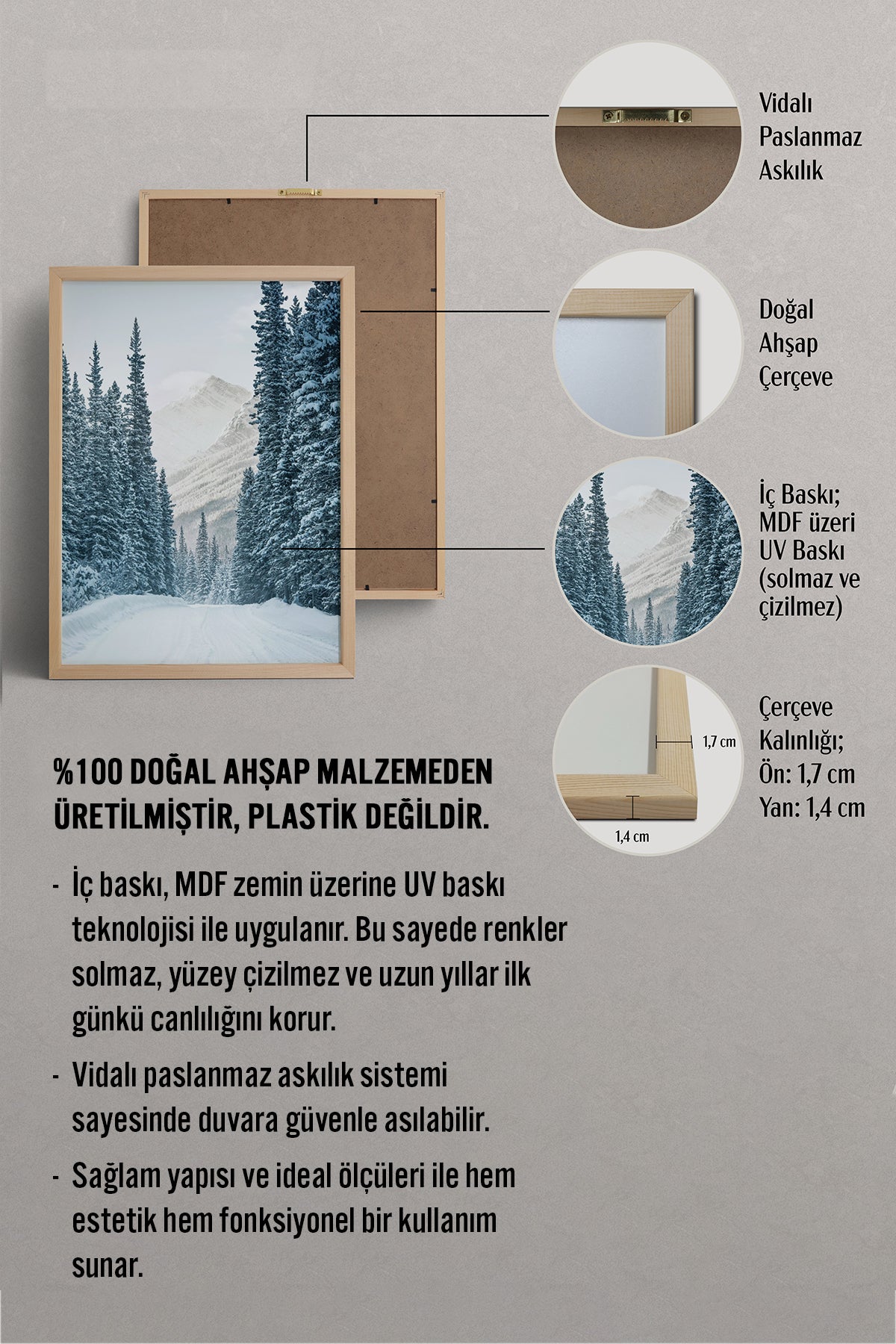 HOMEPACK Ahşap Çerçeveli Tablo Çerçeveli Poster Sanatsal Modern Duvar Dekoru BEK-8177