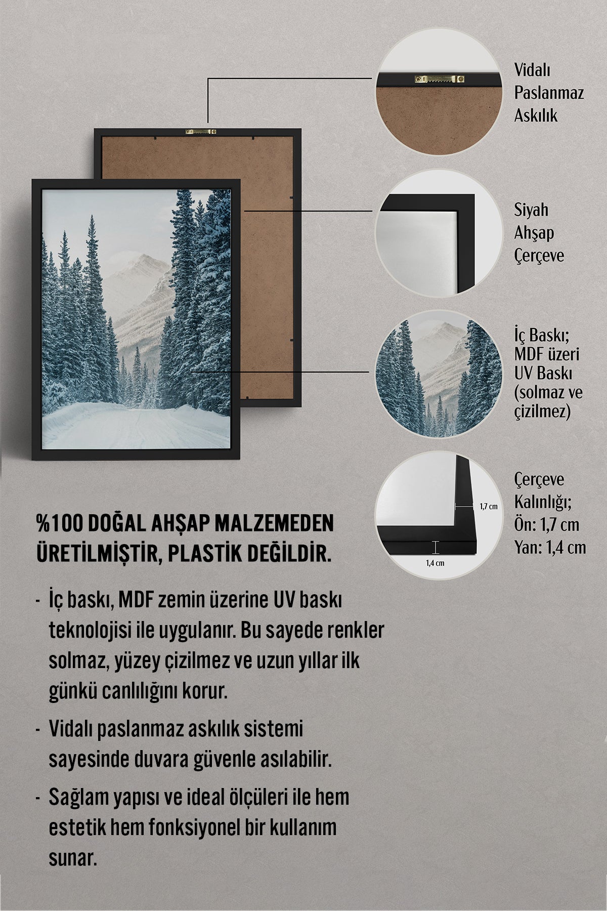 HOMEPACK Ahşap Çerçeveli Tablo Çerçeveli Poster Sanatsal Modern Duvar Dekoru BEK-8177