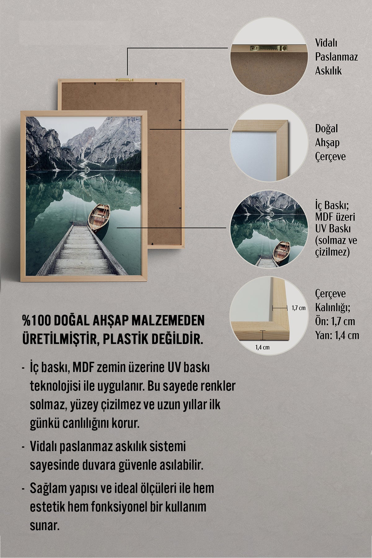 HOMEPACK Ahşap Çerçeveli Tablo Çerçeveli Poster Sanatsal Modern Duvar Dekoru BEK-8181