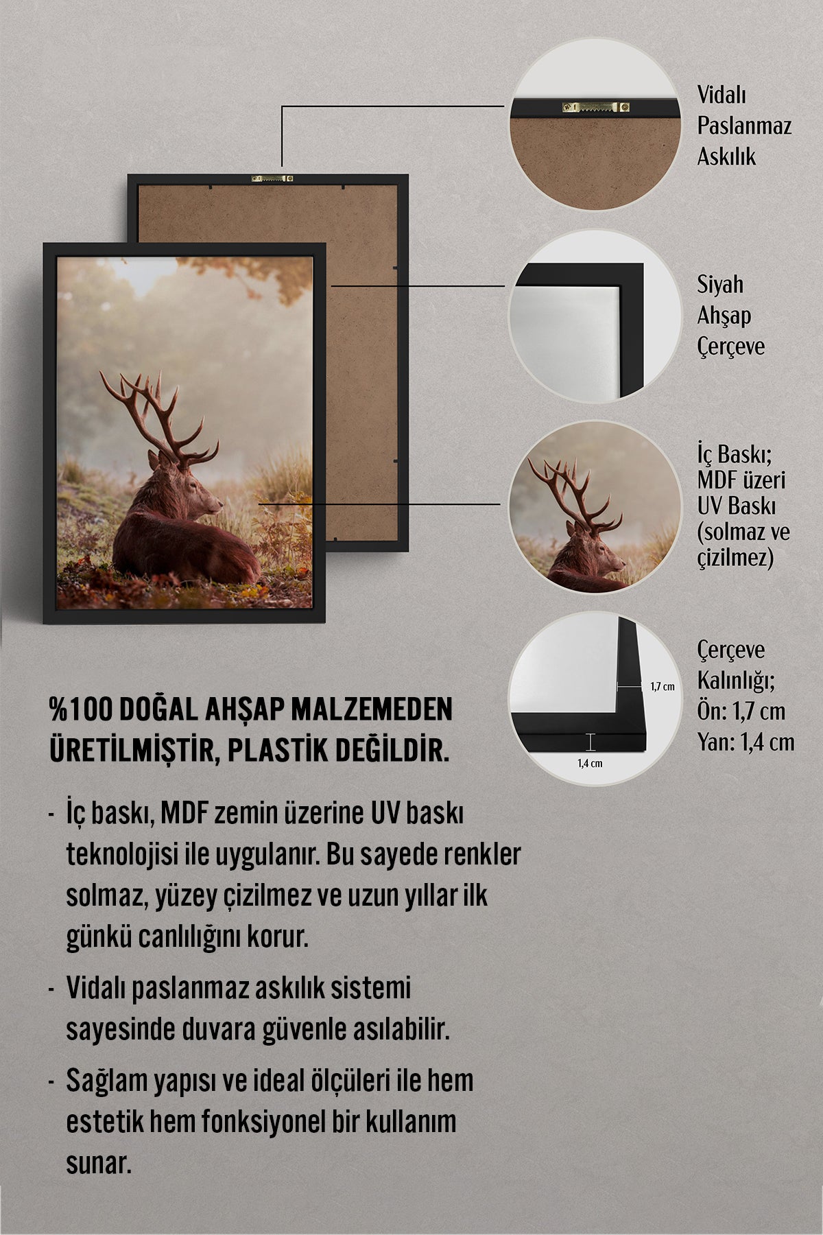 HOMEPACK Ahşap Çerçeveli Tablo Çerçeveli Poster Sanatsal Modern Duvar Dekoru BEK-8182