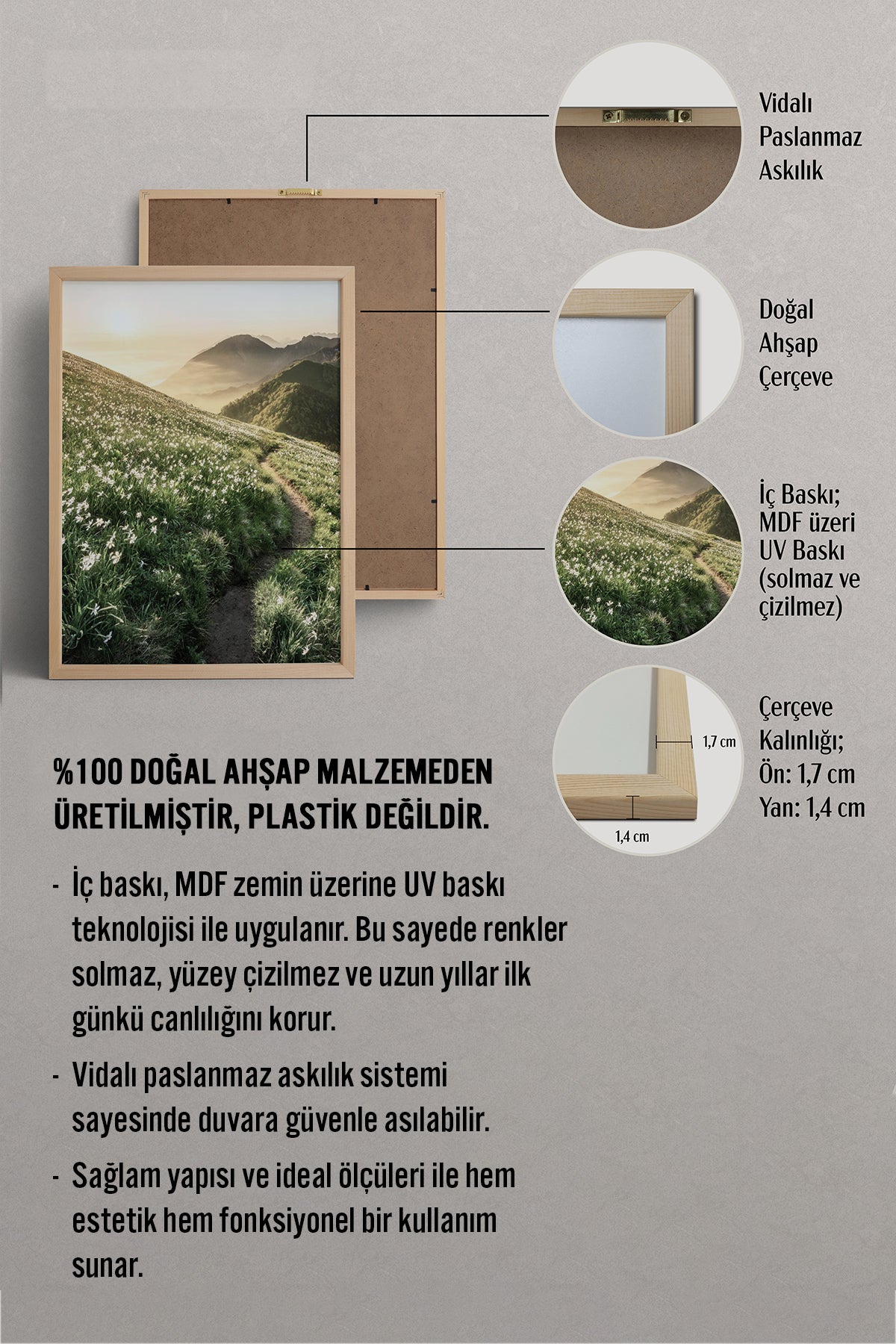 HOMEPACK Ahşap Çerçeveli Tablo Çerçeveli Poster Sanatsal Modern Duvar Dekoru BEK-8183