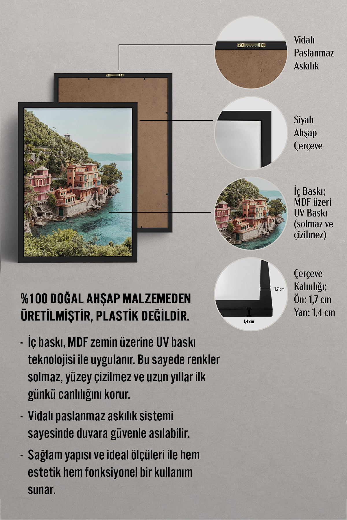 HOMEPACK Ahşap Çerçeveli Tablo Çerçeveli Poster Sanatsal Modern Duvar Dekoru BEK-8185