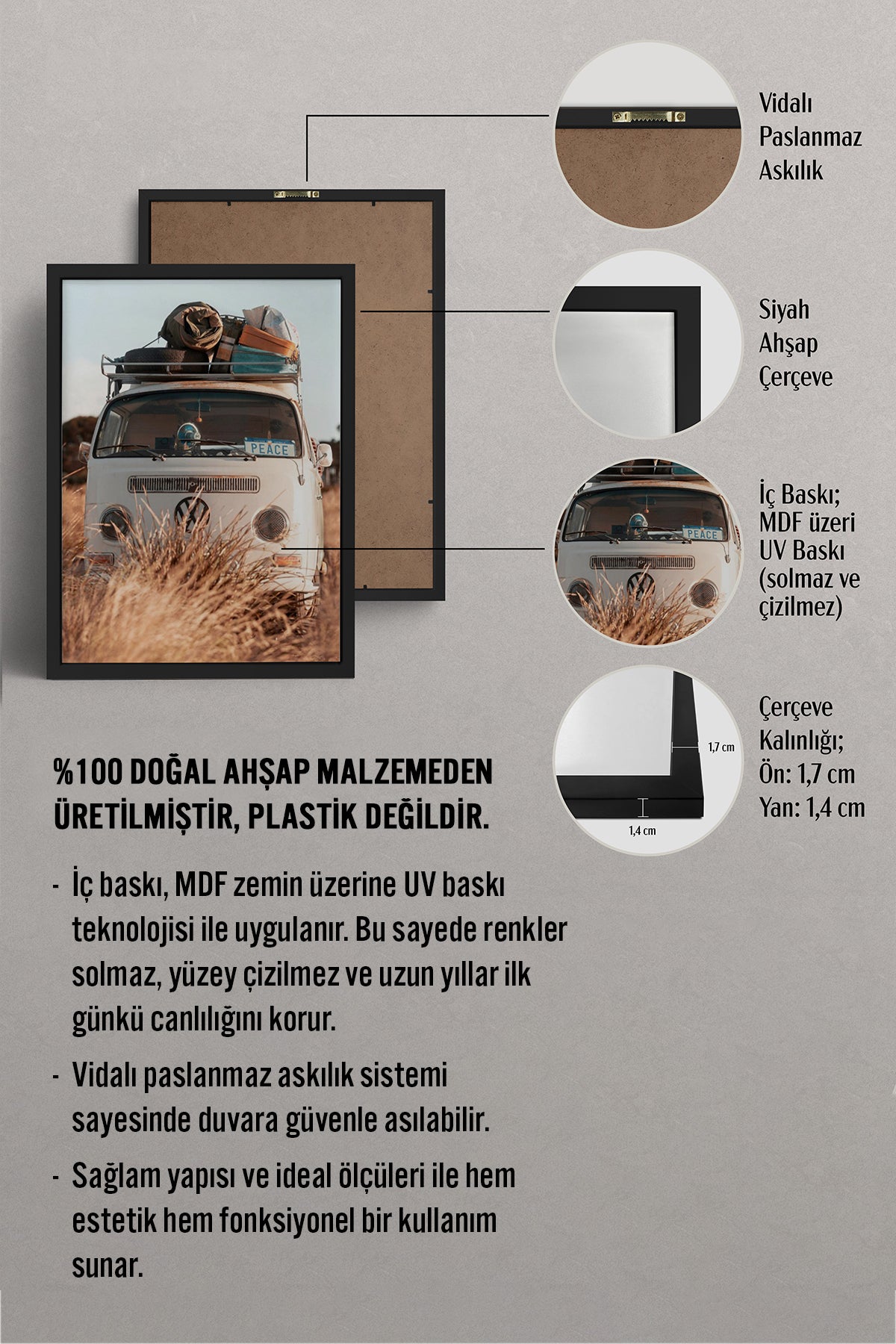 HOMEPACK Ahşap Çerçeveli Tablo Çerçeveli Poster Sanatsal Modern Duvar Dekoru BEK-8186