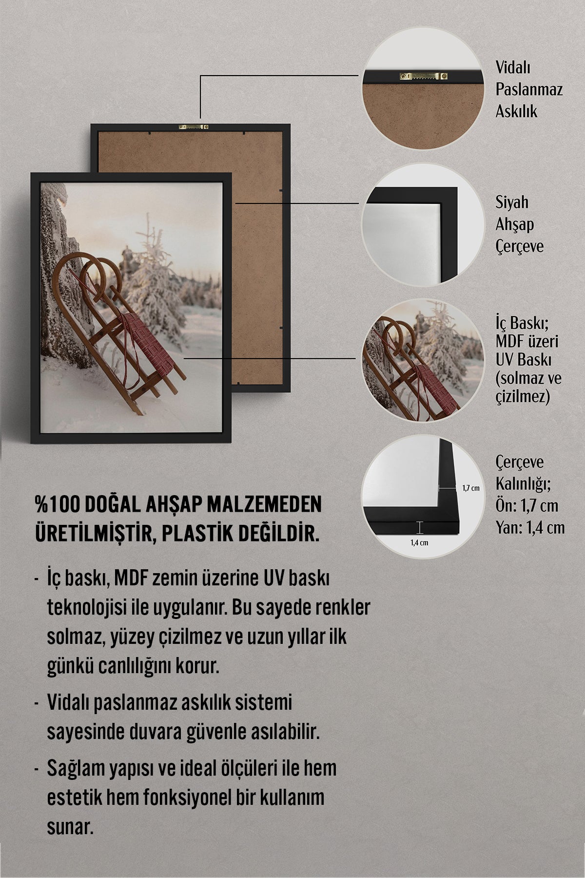 HOMEPACK Ahşap Çerçeveli Tablo Çerçeveli Poster Sanatsal Modern Duvar Dekoru BEK-8188