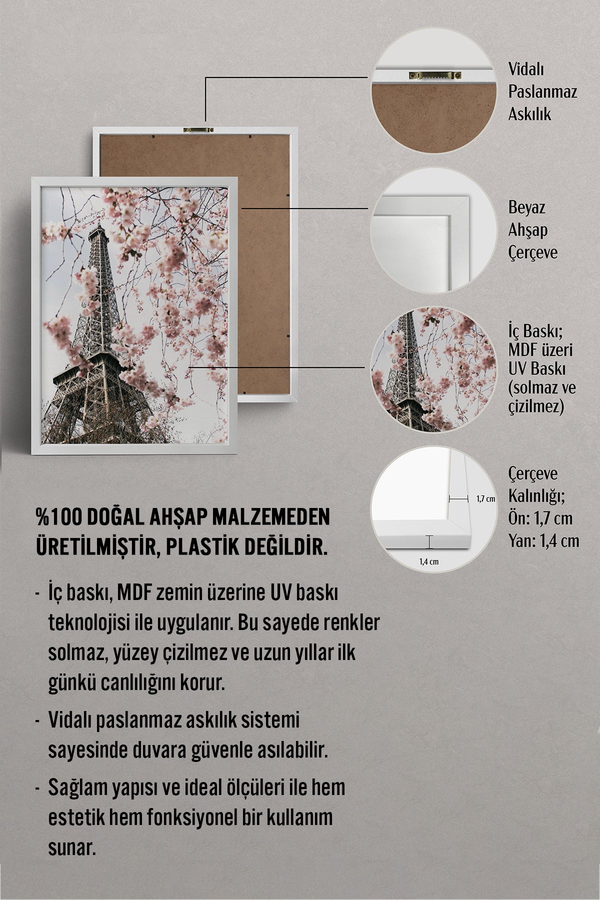 HOMEPACK Ahşap Çerçeveli Tablo Çerçeveli Poster Sanatsal Modern Duvar Dekoru BEK-8193