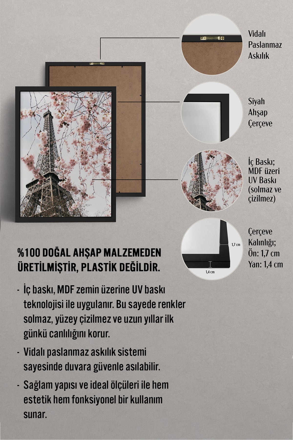 HOMEPACK Ahşap Çerçeveli Tablo Çerçeveli Poster Sanatsal Modern Duvar Dekoru BEK-8193